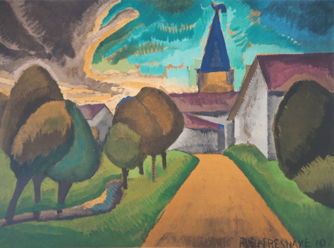 Roger de La Fresnaye, L'entree du village, Roger de La Fresnaye, Collection Pierre Levy, Limited: Lithograph on velin d'Arches paper. Inscription: Unsigned and unnumbered. Paper Size: 20 x 26 inches. Excellent condition. Notes: From the folio, Roger de la Fresnaye, III, Collection Pierre Levy, 196
