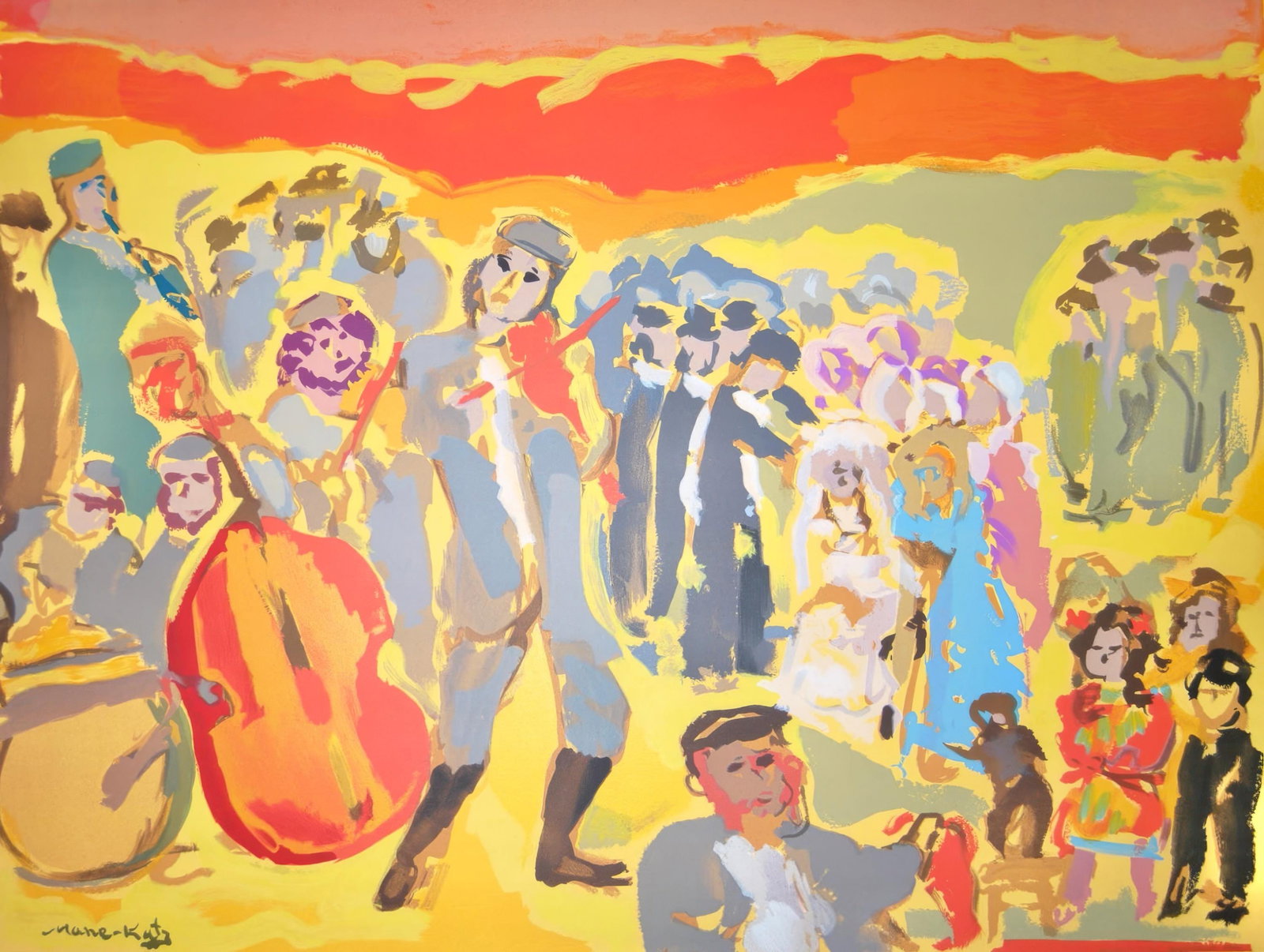 Emmanuel Mane-Katz, Wedding, The Bedeken, from Mane-Katz, Twelve Lithographs for Stempeniou, Limited: This exquisite lithograph by Emmanuel Mane-Katz (1894-1962), titled Mariage, Le Bedeken (Wedding, The Bedeken), from the folio Mane-Katz, Douze Lithographies pour Stempeniou de Cholem Aleikhem (Mane-K