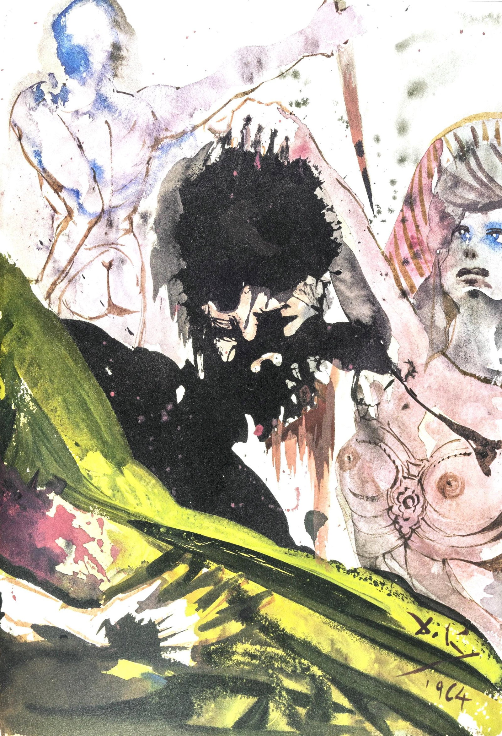 Salvador Dali, Composition (Michler/Lopsinger 1600; Field 69-3), Biblia Sacra, Limited Edition: Lithograph in colors on velin Fabriano charta ex meris pannis "ab alveo" manu fabricata, perlucidis figuris intexta paper. Paper size: 19 x 13.75 inches. Inscription: Signed in the plate and unnumbere