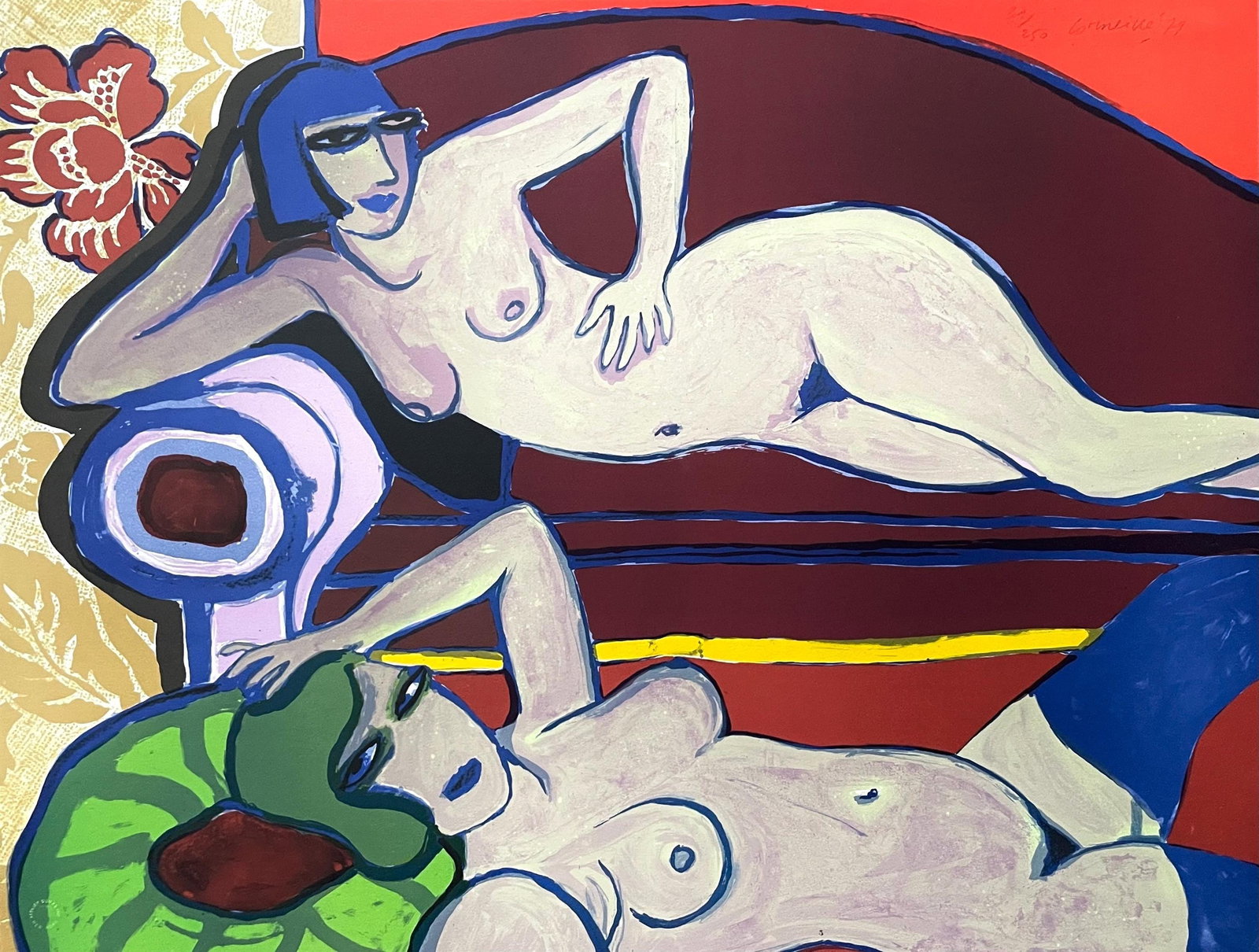 Guillaume Cornelis van Beverloo, Corneille, Les Deux Amies, Limited Edition Lithograph: Lithograph on velin paper. Paper size: 19.5 x 25.5 inches. Excellent condition. Inscription: Hand signed and numbered, as issued. Notes: Published by London Arts Inc., Detroit; printed by Arts Litho,