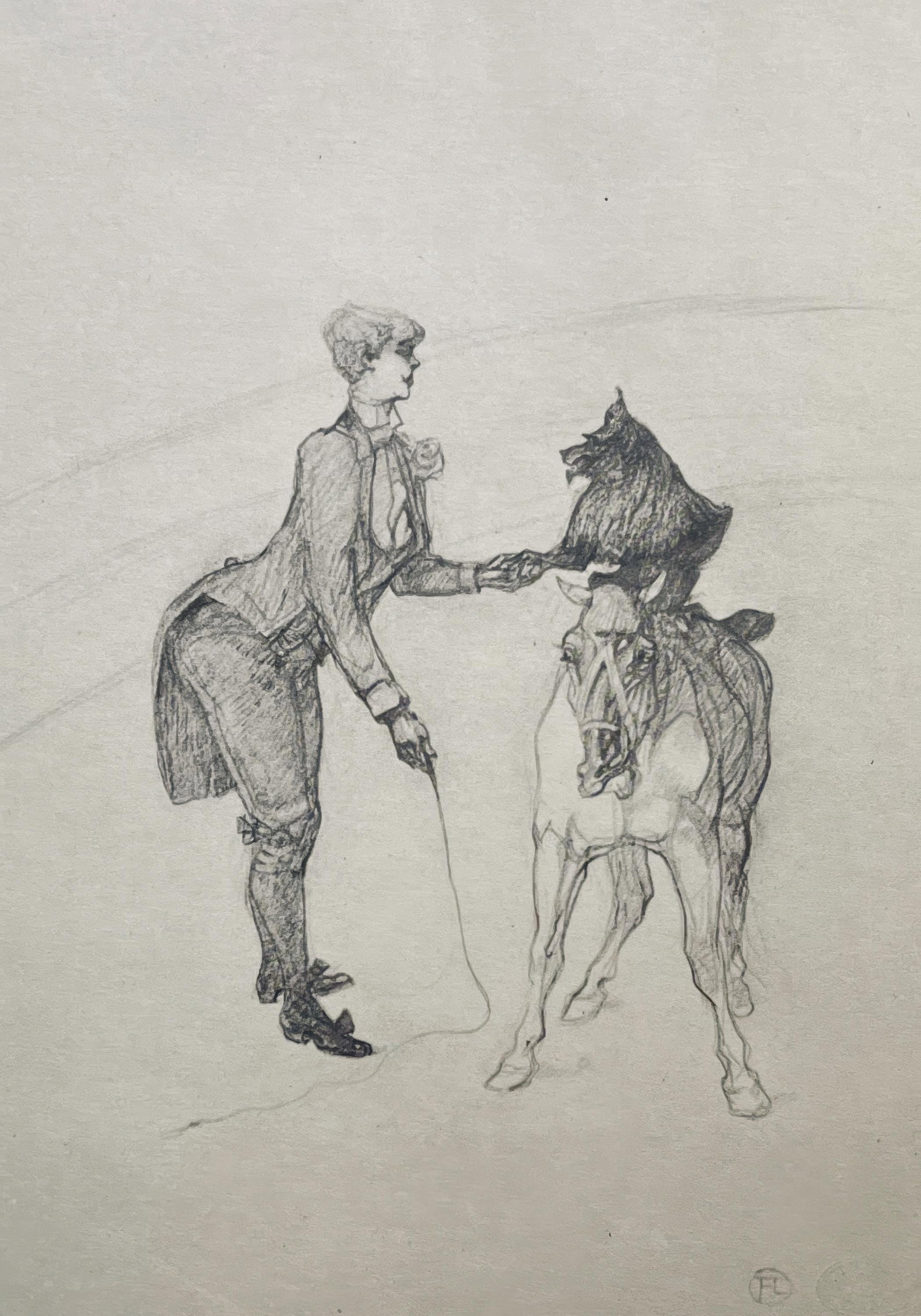 Henri de Toulouse-Lautrec, Female Trainer, Limited Edition Lithograph, 1967: This exquisite lithograph by Henri de Toulouse-Lautrec (1864-1901), titled Entraineur feminin (Female Trainer), from the folio Henri de Toulouse-Lautrec, A Suite of Color Drawings at the Circus, origi