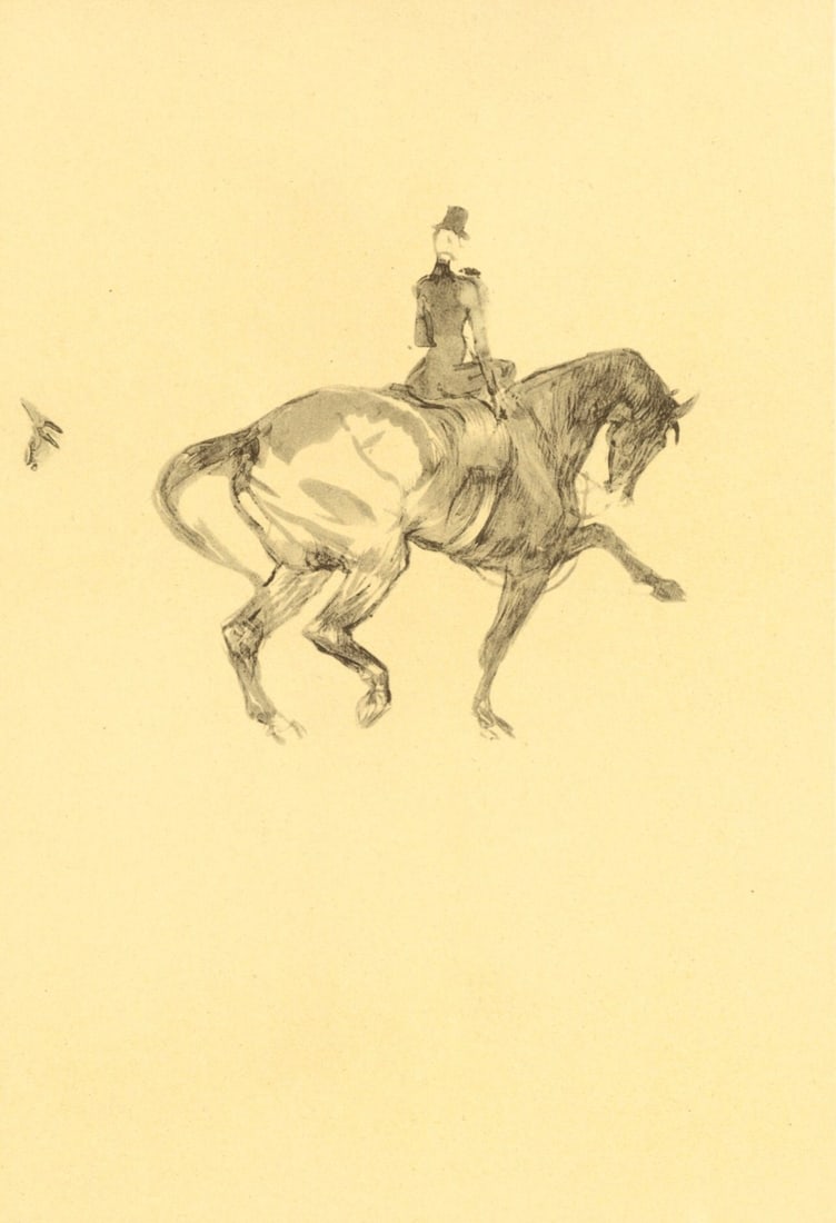 Henri de Toulouse-Lautrec, Ecuyere de haute ecole, The Circus by Toulouse-Lautrec, Limited Edition: Lithograph on velin paper. Unsigned and unnumbered. Paper Size: 12.125 x 9.25 inches. Excellent condition. Notes: From the album, The Circus by Toulouse-Lautrec, 1952. Published the Paris Book