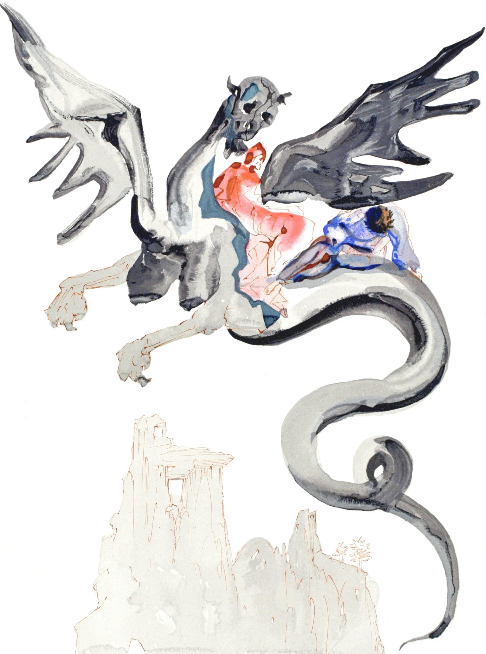 Salvador Dali, Inferno XVII (Michler/Lopsinger 1039-1138; Field 189-200), La Divina Commedia,: Woodcut in colors on velin pur chiffon de Rives paper. Paper size: 13 x 10.375 inches. Inscription: Unsigned and unnumbered, as issued. Catalogue raisonne references: Dali, Salvador, et al. Salvador