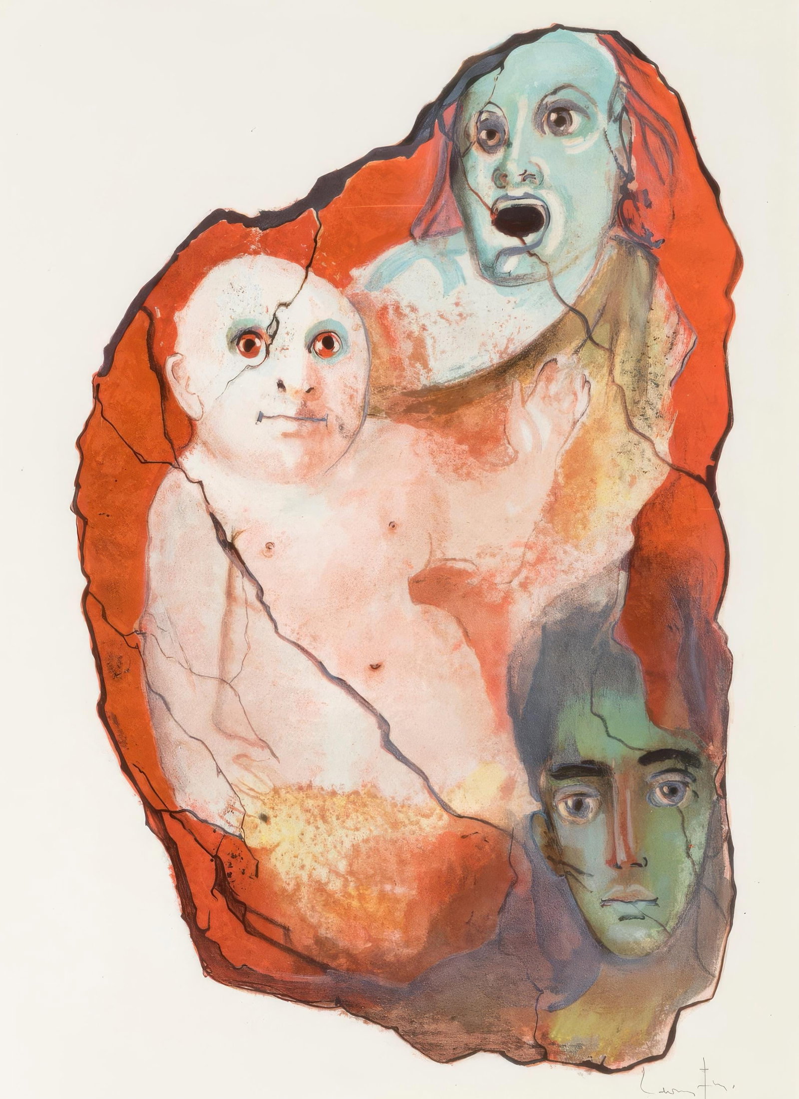 Leonor Fini, Untitled, from Satiricon, Limited Edition Lithograph, 1970: This exquisite lithograph by Leonor Fini (1907-1996), titled Sans titre (Untitled), from the album Satiricon, originates from the 1970 edition published by Ariane Lancell, Editeur, Paris; printed by G