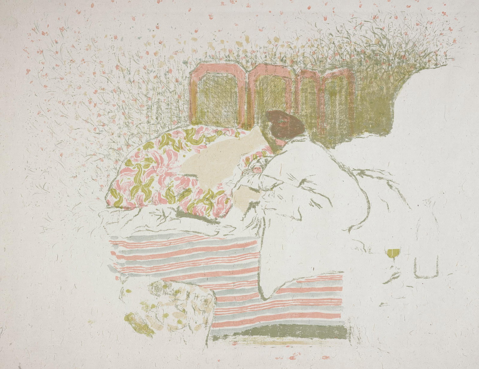 Jean-Edouard Vuillard, The Birth of Annette, from The Graphic Work of Vuillard, Limited Edition: This exquisite lithograph by Jean-Edouard Vuillard (1868-1940), titled La naissance d'Annette (The Birth of Annette), from L'oeuvre grave de Vuillard (The Graphic Work of Vuillard), originates from th