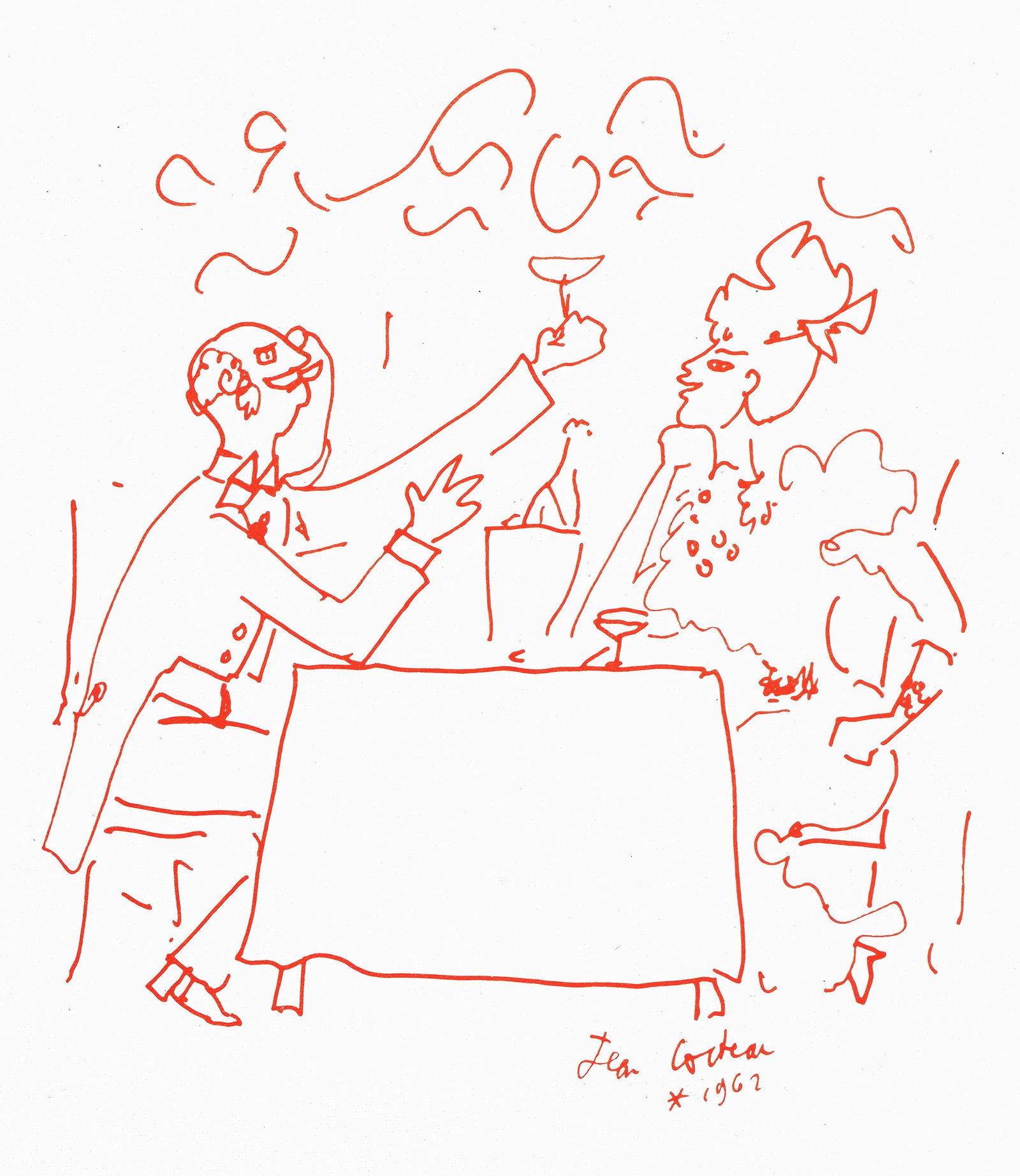 Jean Cocteau, Untitled, from Recipes for a Friend, illustrations by Jean Cocteau, Limited Edition: Jean Cocteau (1889-1963); Sans titre (Untitled), 1964. Lithograph on papier de toile enduit paper. Paper size 12 x 9.45 inches. Signed in the plate and unnumbered, as issued. Printed and published by