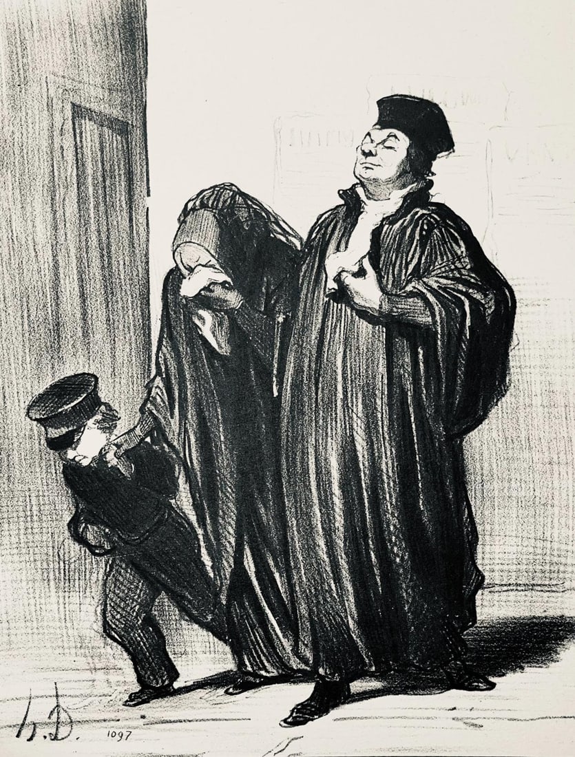 Honore Daumier, Composition, Honore Daumier, Law and Justice, Limited Edition Lithograph: Lithograph on velin paper. Inscription: Unsigned and unnumbered. Paper Size: 14 x 10 inches. Excellent condition. Notes: From the folio, Honore Daumier, Law and Justice, Twenty-Four Lithographs, 1944.