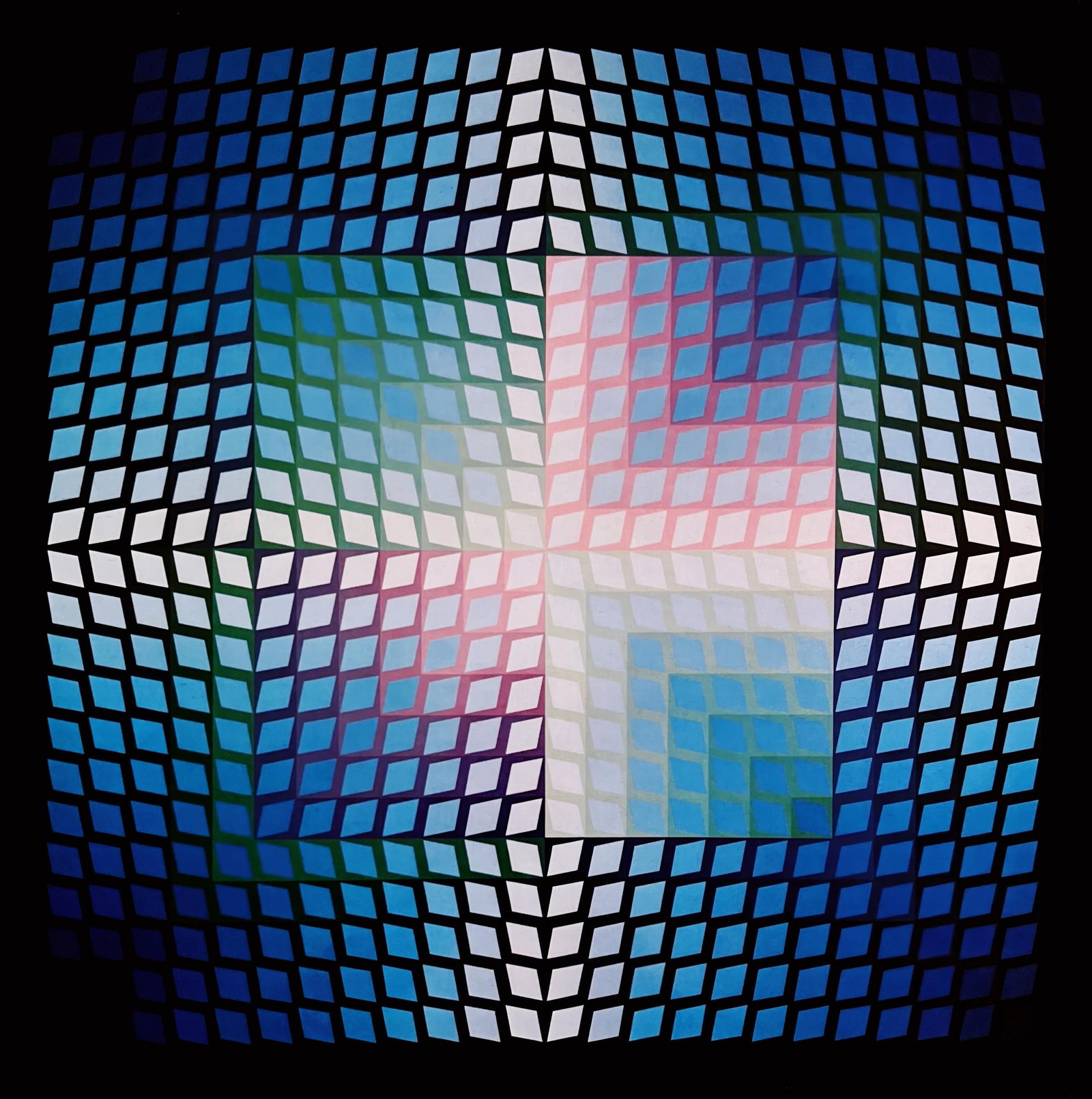 Victor Vasarely, Quasar-Paal-2, from Progressions I, Original Edition Heliogravure, 1972: This exquisite heliogravure by Victor Vasarely (1906-1997), titled Quasar-Paal-2, originates from the 1972 folio Progressions I, published and printed by Editions du Griffon, Neuchatel, Switzerland. T