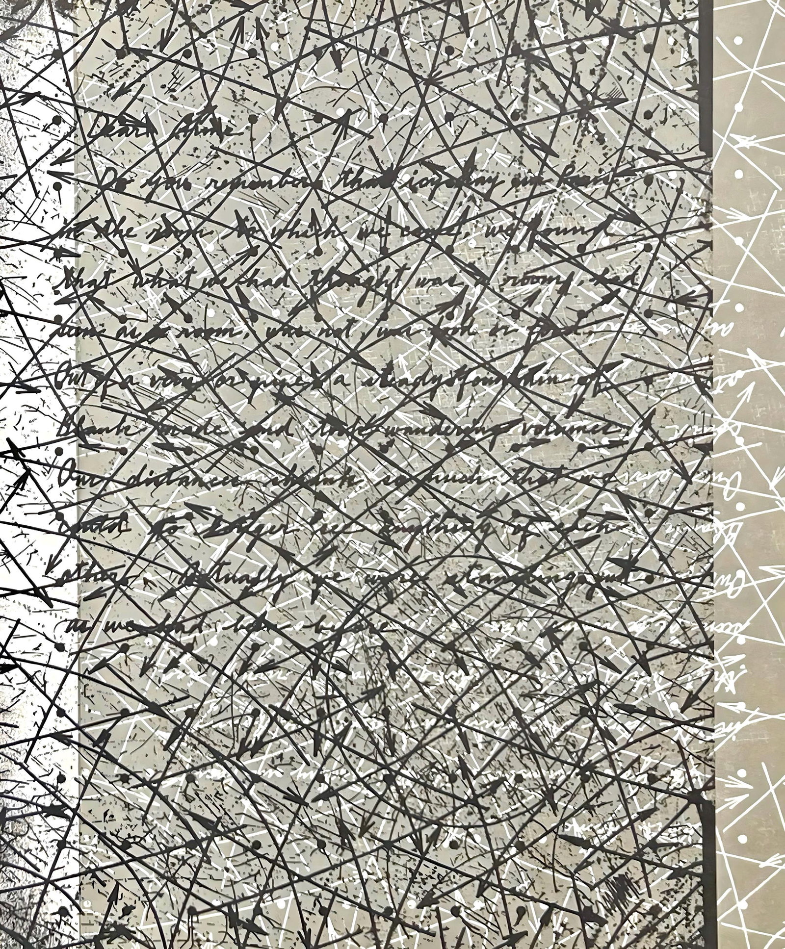 Shusaku Arakawa, Outside blank, Hommage a Aime et Marguerite Maeght, Derriere le miroir, Limited: Lithograph on velin paper. Paper Size: 15 x 22 inches, with centerfold, as issued. Inscription: Unsigned and unnumbered, as issued. Notes: From the folio, Derriere le miroir, N deg 250, Hommage a Aime