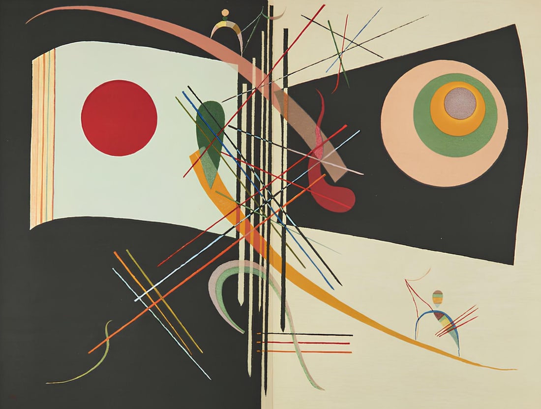 Wassily Kandinsky, Composition, Derriere le miroir, Limited Edition Lithograph: Lithograph on velin paper. Paper size: 15 x 22 inches. Excellent condition, with centerfold, as issued. Inscription: Unsigned and unnumbered, as issued. Notes: From Derriere le miroir, N deg 179, 1969