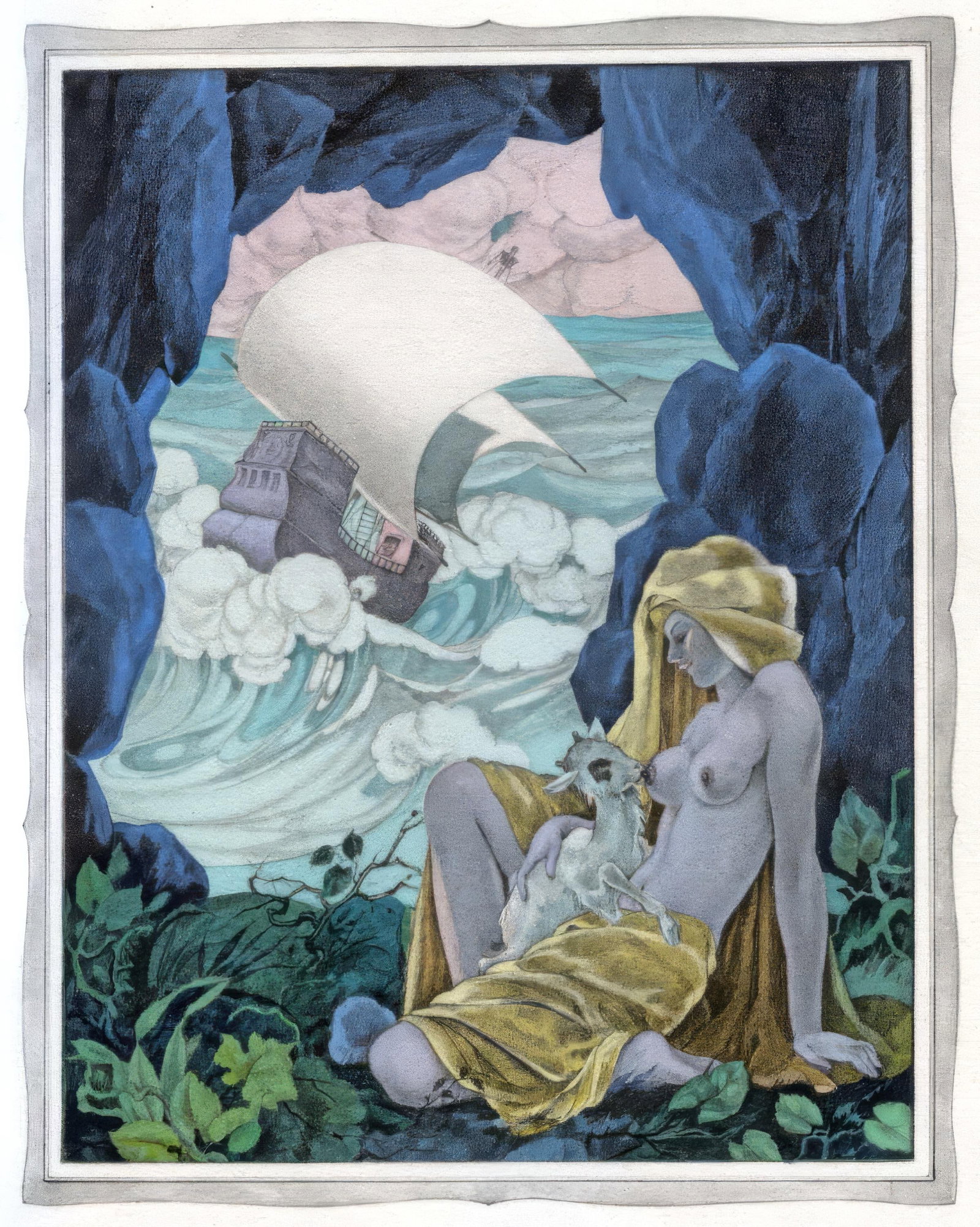 Umberto Brunelleschi, Untitled, from The Tales of Boccaccio, Limited Edition Lithograph and Pochoir,: This exquisite lithograph and pochoir by Umberto Brunelleschi (1879-1949), titled Sans titre (Untitled), originates from the celebrated album Les contes de Boccace (The Tales of Boccaccio), published
