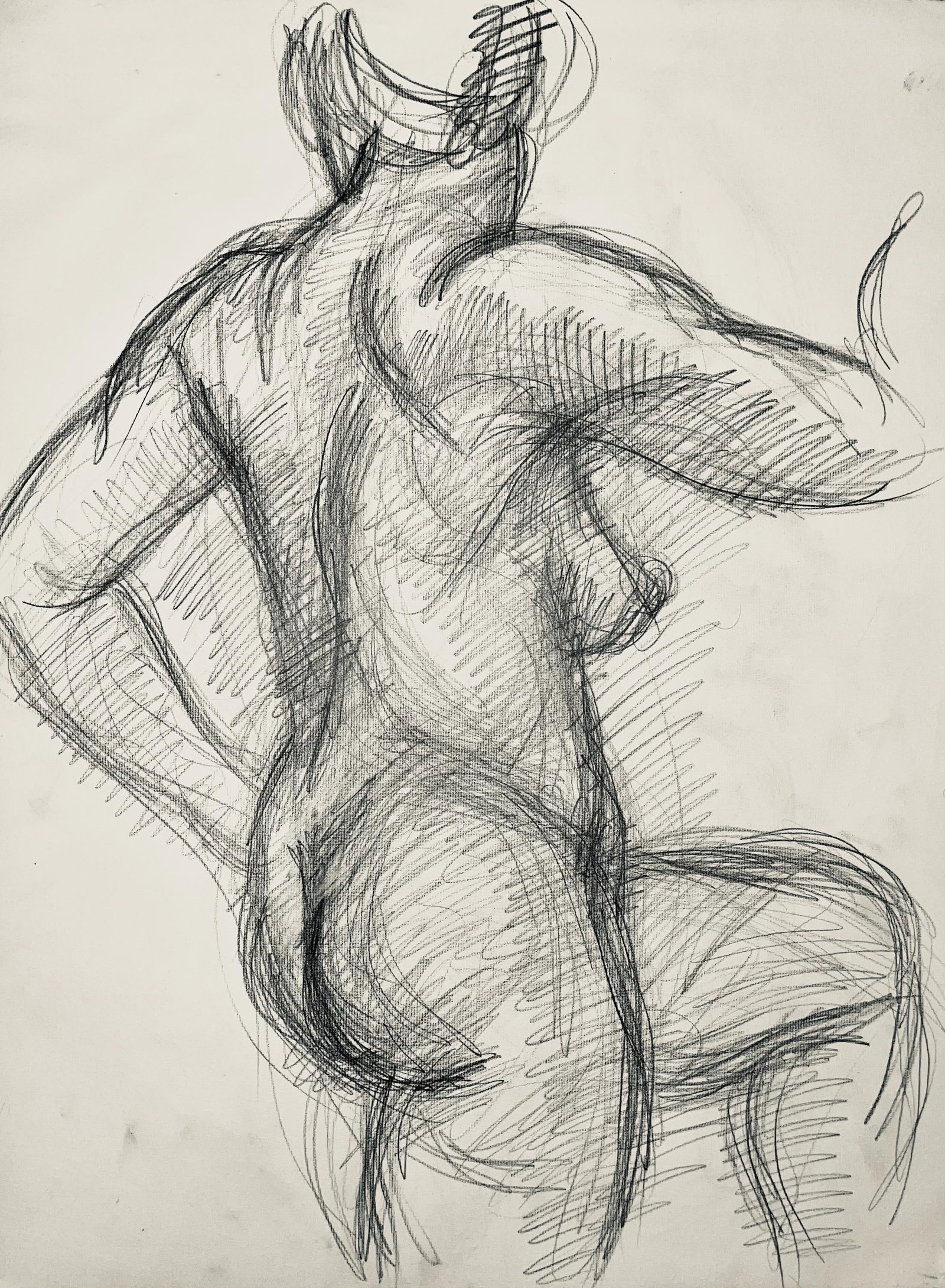 Ian Hornak, Renaissance Female Nude Figure Study, 1963, Original Drawing: Charcoal on velin paper, circa 1963. Paper Size: 23 x 18 inches. Good condition, consistent with age. Inscription: Unsigned, Estate stamped, verso. Provenance: Estate of Ian Hornak, East Hampton. Note