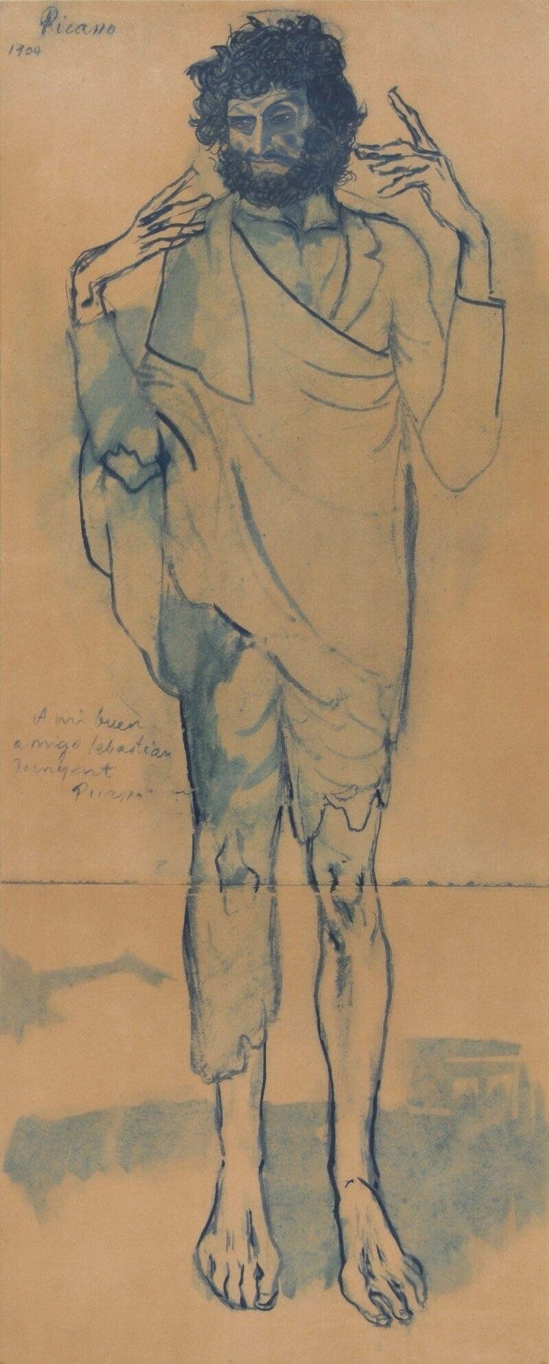 Pablo Picasso, Composition, Les Bleus de Barcelone, Limited Edition Lithograph: Lithograph and stencil with gouache and pastel inks on velin de Rives paper, archivally hinged on velin de Rives backing sheet, as issued. Paper size: 21.34 x 16.5 inches. Excellent condition, with ce