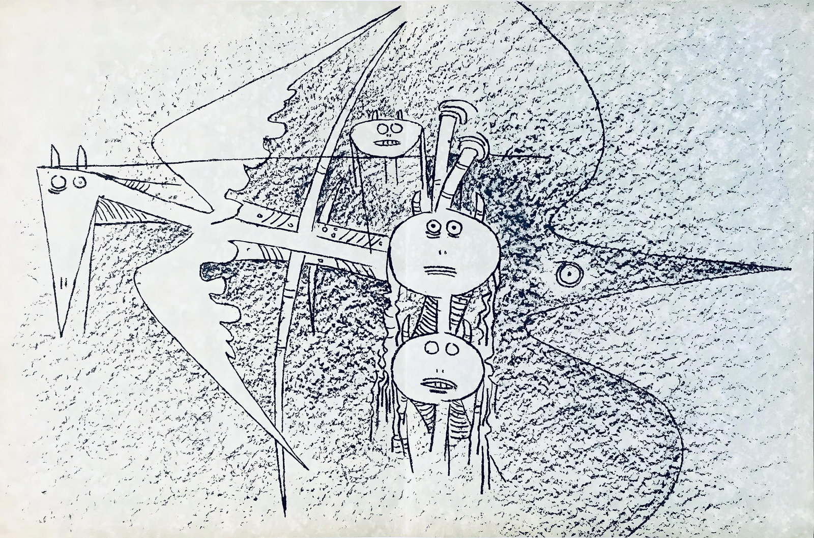 Wifredo Lam ????, Composition, Suites no3, Limited Edition Lithograph: Lithograph on velin paper. Paper size: 11.2 x 19.1 inches. Excellent condition, with centerfold, as issued. Inscription: Unsigned and unnumbered, as issued. Notes: From the folio, Suites no3, 1963. Pu