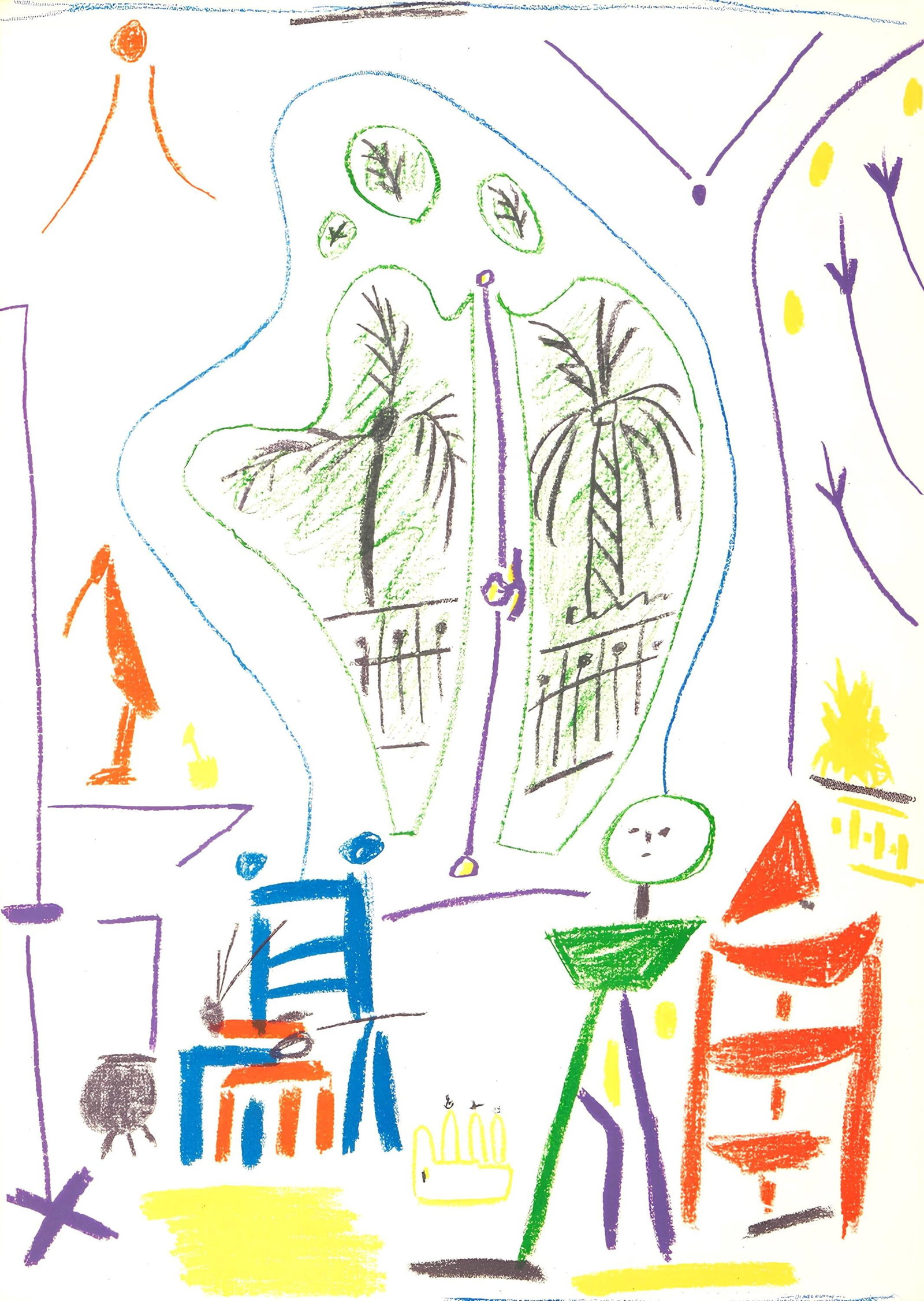 Pablo Picasso, Composition (Cramer 88), Dans l'Atelier de Picasso, Limited Edition Lithograph: Lithograph on velin d'Arches a la forme savoir paper. Paper size: 14 x 9.25 inches. Excellent condition. Unsigned and unnumbered, as issued. Notes: From the volume, Dans l'Atelier de Picasso, 1957. Pu