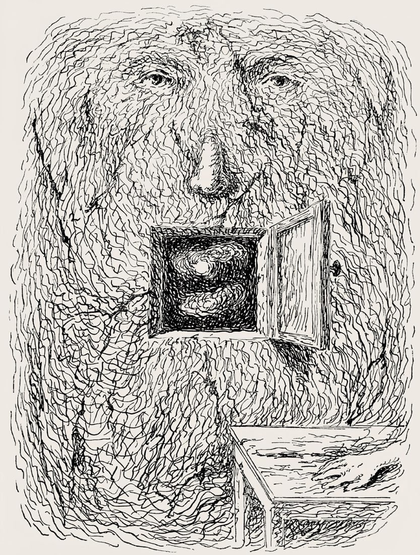 Rene Magritte, Composition, Les chants de Maldoror, Limited Edition Lithograph: Lithograph on velin papier pur chiffon paper. Paper Size: 10 x 7.375 inches. Excellent condition. Inscription: Unsigned and unnumbered, as issued. Notes: From the album, Les chants de Maldoror, illust