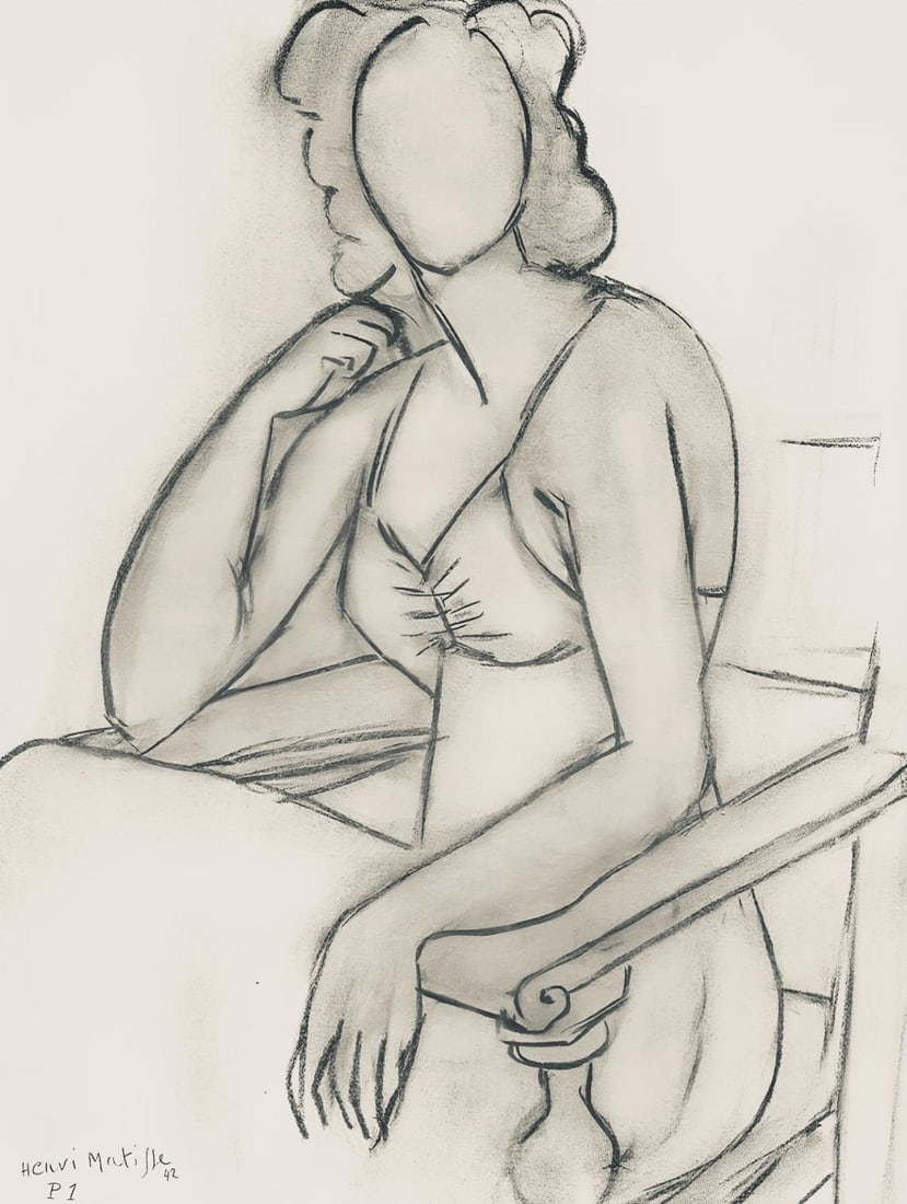 Henri Matisse, Serie P, var. 1 (Duthuit 9), Henri Matisse, Dessins, Themes et variations, Limited: Lithograph on velin pur fil paper. Paper Size: 12.875 x 9.625 inches. Excellent condition. Inscription: Signed in the plate and unnumbered, as issued. Notes: From the folio, Henri Matisse, Dessins,