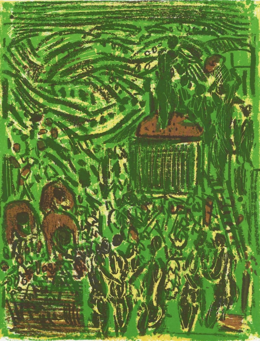 Andre Cottavoz, Composition, L'Odyssee, Limited Edition Lithograph: Lithograph on velin sirene des papeteries Arjomari paper. Paper size: 12 x 9.25 inches. Excellent condition. Inscription: Unsigned and unnumbered, as issued. Notes: From the folio, L'Odyssee, 1969.