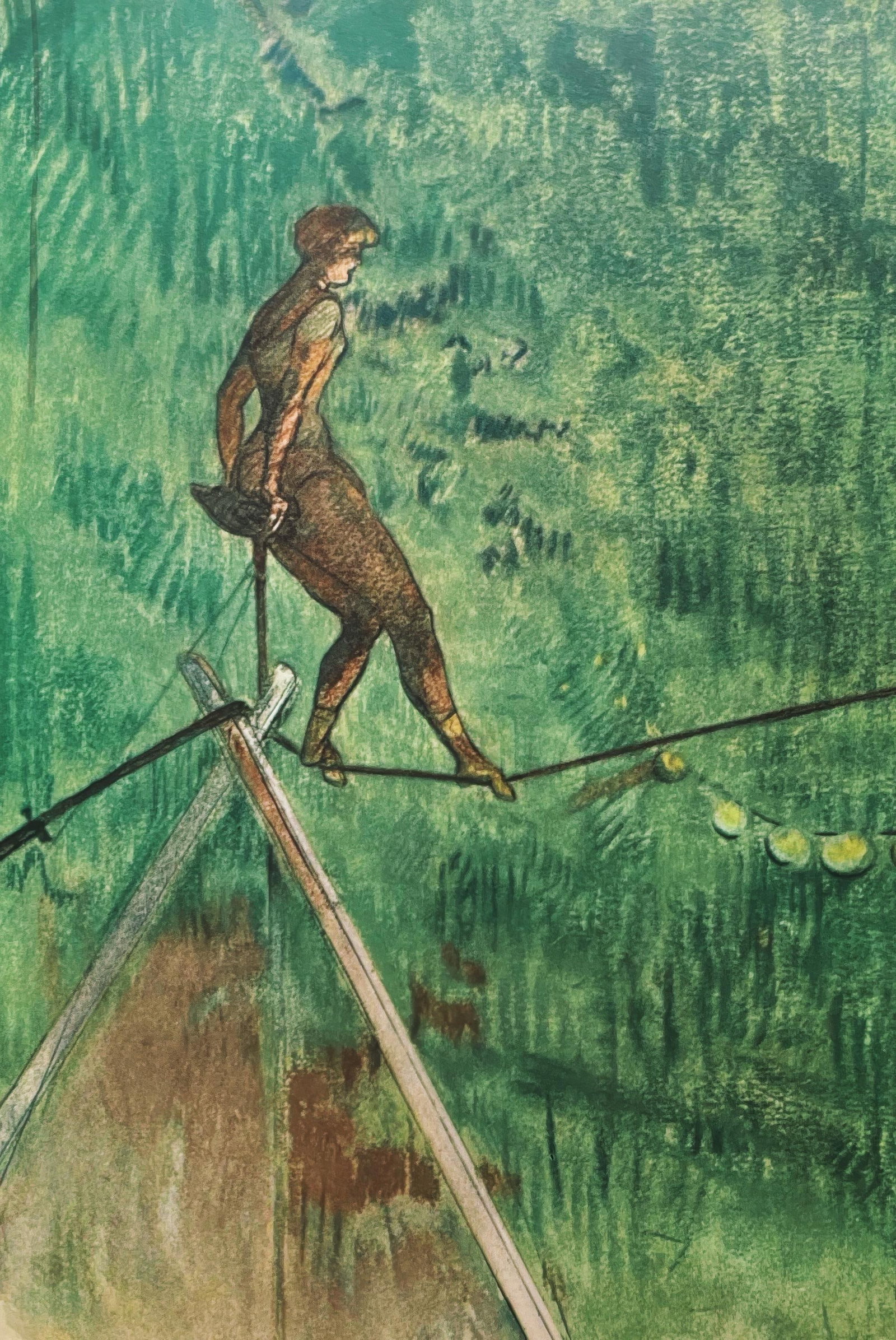 Henri de Toulouse-Lautrec, Tightrope Dancer, Limited Edition Lithograph, 1967: This exquisite lithograph by Henri de Toulouse-Lautrec (1864-1901), titled Danseur de corde raide (Tightrope Dancer), from the folio Henri de Toulouse-Lautrec, A Suite of Color Drawings at the Circus,