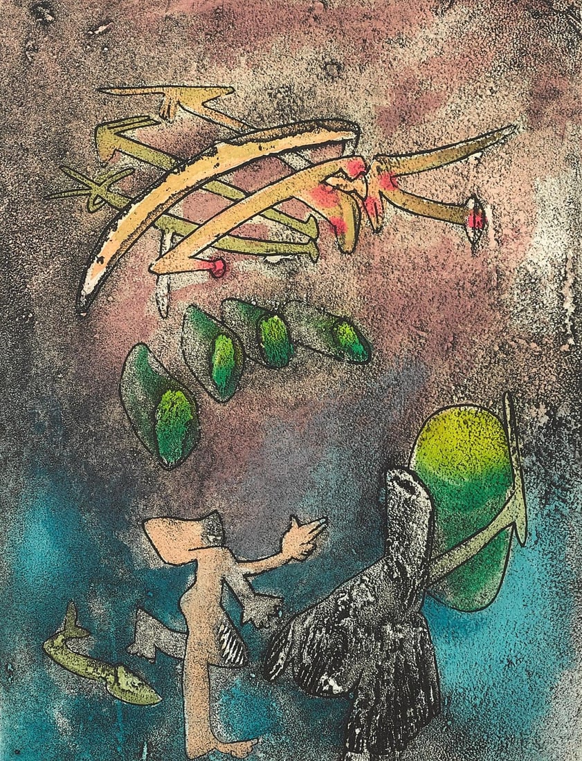 Roberto Matta, Composition (Sabatier 393), Centre Noeuds, Limited Edition Etching: Etching on velin d'Arches paper. Paper Size: 23.875 x 17.5 inches. Excellent condition. Inscription: Hand signed and numbered, as issued. Notes: From the folio, Centre Noeuds, 1974. Published by Editi