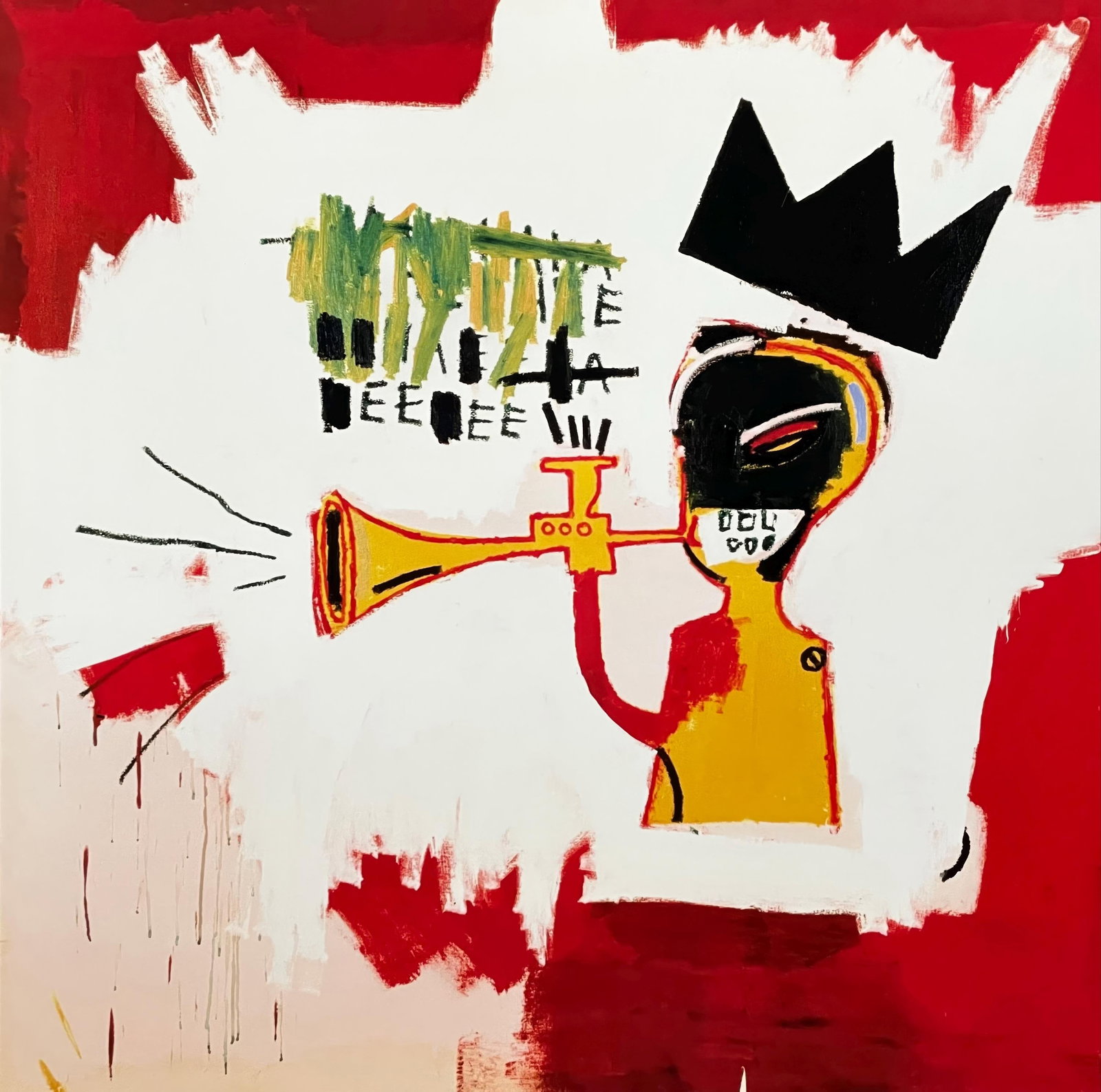 Jean-Michel Basquiat, Trumpet, Official Edition Archival Pigment Print: Archival pigment print on semi-gloss archival paper. Paper Size: 18 x 18 inches. Inscription: Unsigned and unnumbered, as issued. Condition: Excellent. Notes: Licensed by Artestar, New York; published