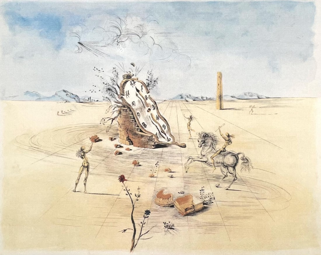 Salvador Dali, Le cavalier cosmique, Signed, Limited Edition Offset Lithograph: Offset lithograph on velin paper. Paper Size: 20 x 26 inches. Inscription: Fac-simile signed and numbered, as issued. Condition: Excellent. Notes: Published and printed by Alternative Graphics, Buffal