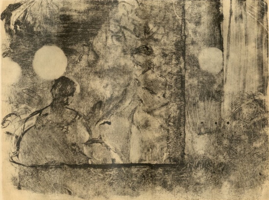 Edgar Degas, Cafe-Concert, E. Degas Monotypes, Limited Edition Monotype: Engraving on velin du Marais paper. Unsigned and unnumbered, as issued. Paper Size: 12.25 x 9.125 inches. Excellent condition. Notes: From the volume, E. Degas Monotypes, 1948. Published by Quatre