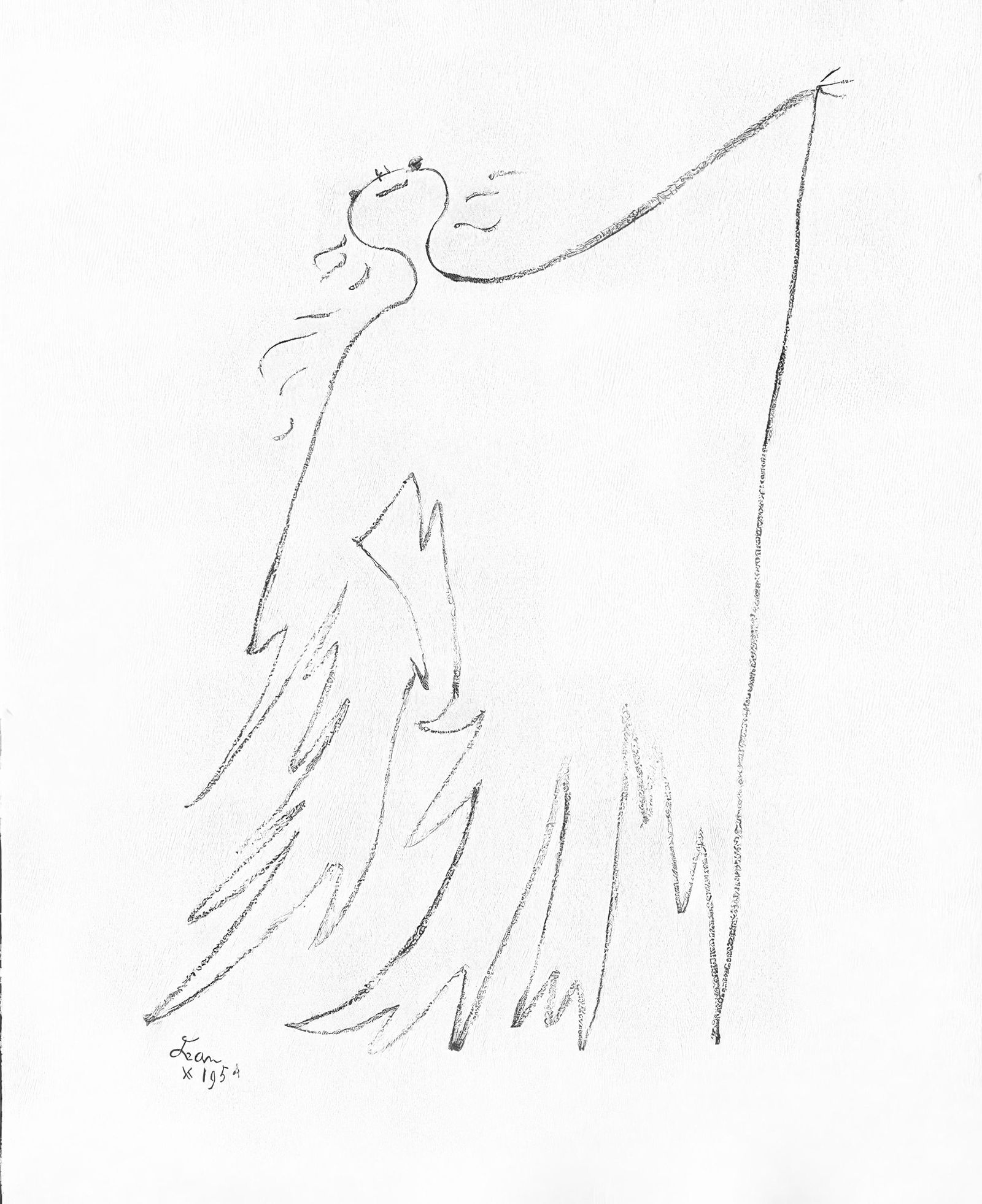 Jean Cocteau, Untitled, from Under the Coat of Fire, Limited Edition Lithograph, 1955: This exquisite lithograph by Jean Cocteau (1889-1963), titled Sans titre (Untitled), originates from the 1955 album Sous le manteau de feu, Poems, douze lithographies originales de Jean Cocteau de