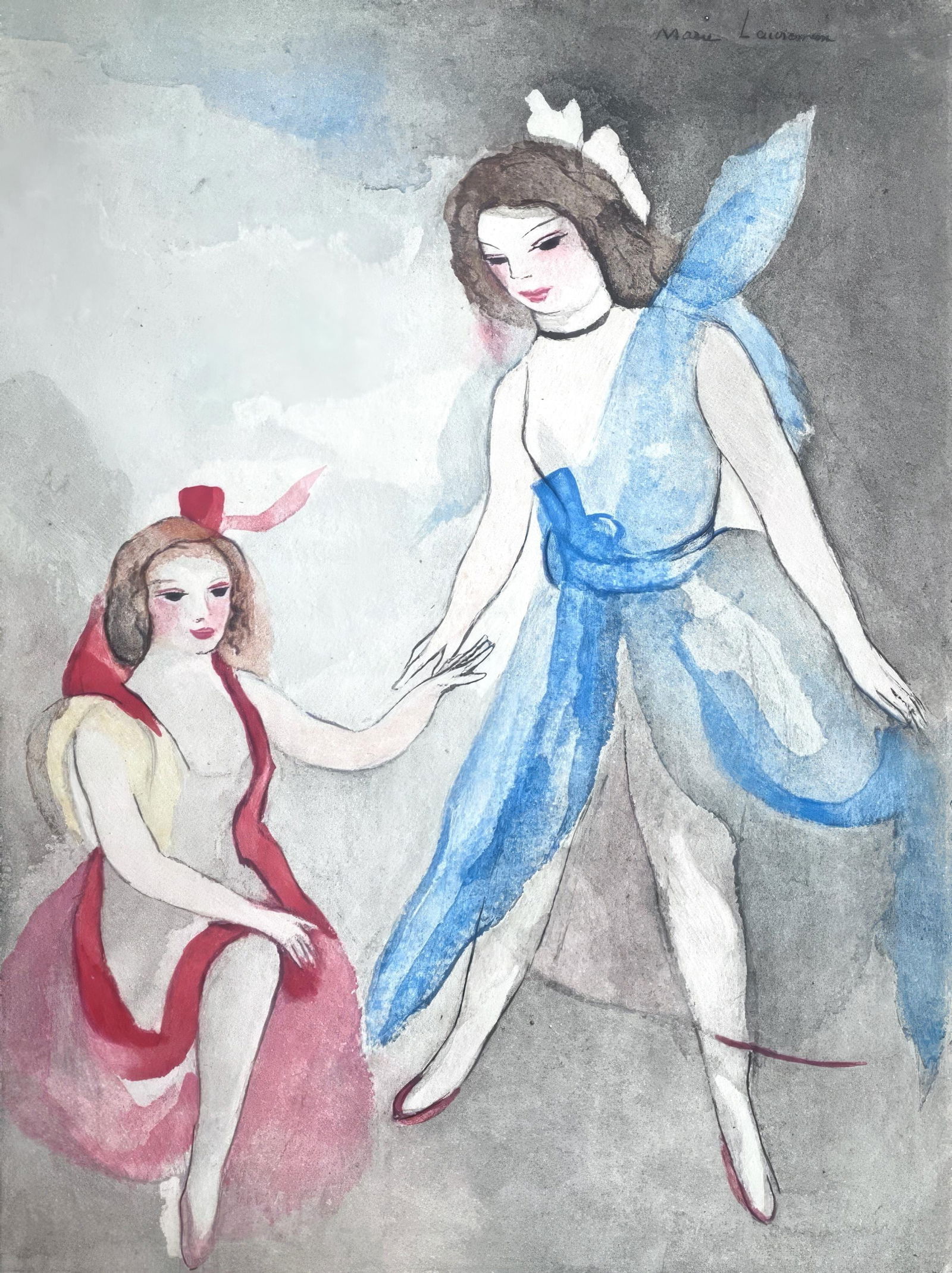 Marie Laurencin, Untitled, from Dialogue on Dance, Limited Edition Engraving, 1949: This exquisite engraving by Marie Laurencin (1883-1956), titled Sans titre (Untitled), from the folio Dialogue sur la Danse (Dialogue on the Dance), originates from the 1949 edition published by