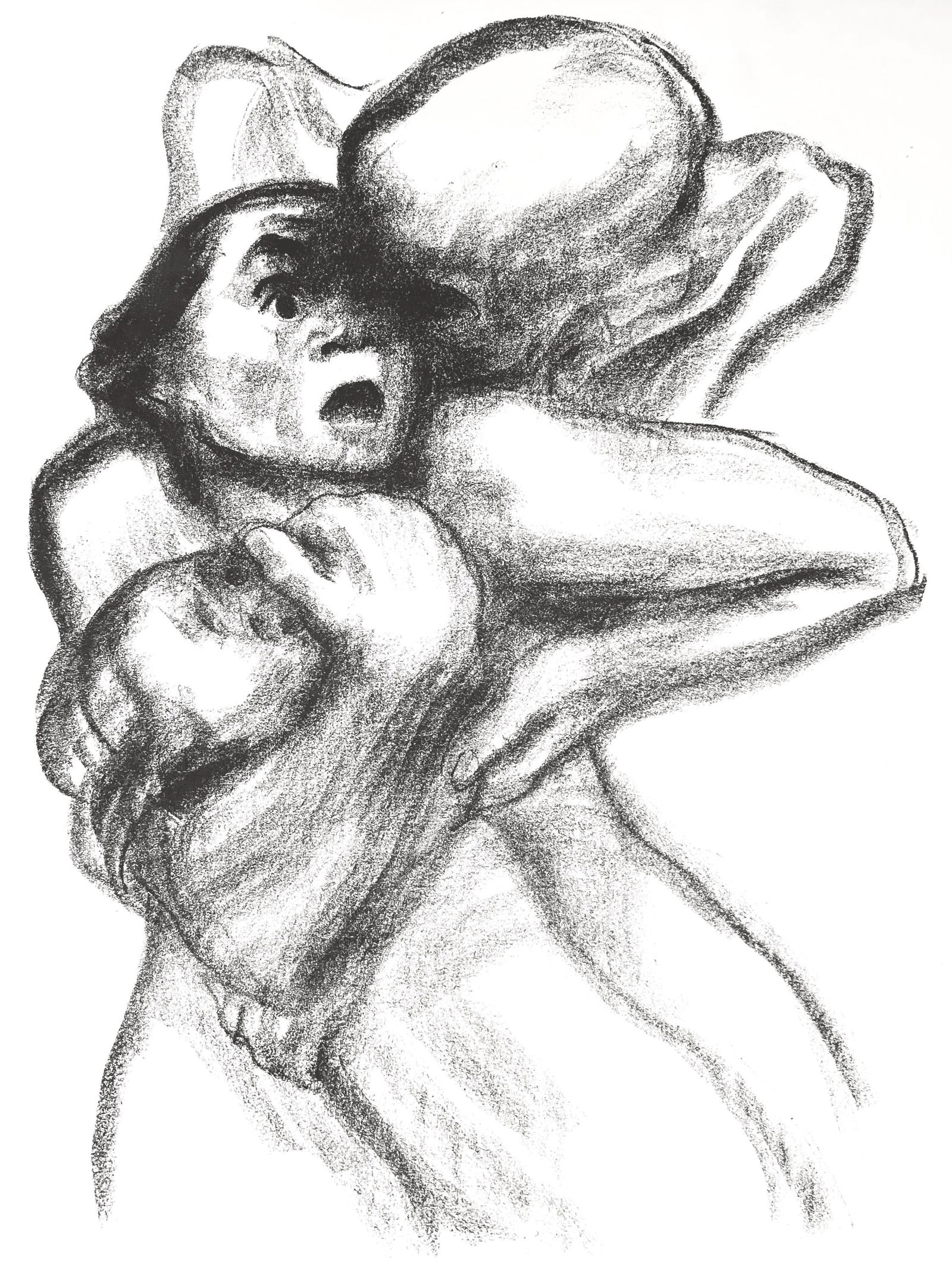 Kathe Kollwitz, Death Seizes a Woman, from Ten Lithographs, Limited Edition Lithograph, 1941: This exquisite lithograph by Kathe Kollwitz (1867-1945), titled Tod packt eine Frau (Death Seizes a Woman), from the folio Kathe Kollwitz, Ten Lithographs, originates from the 1941 edition published