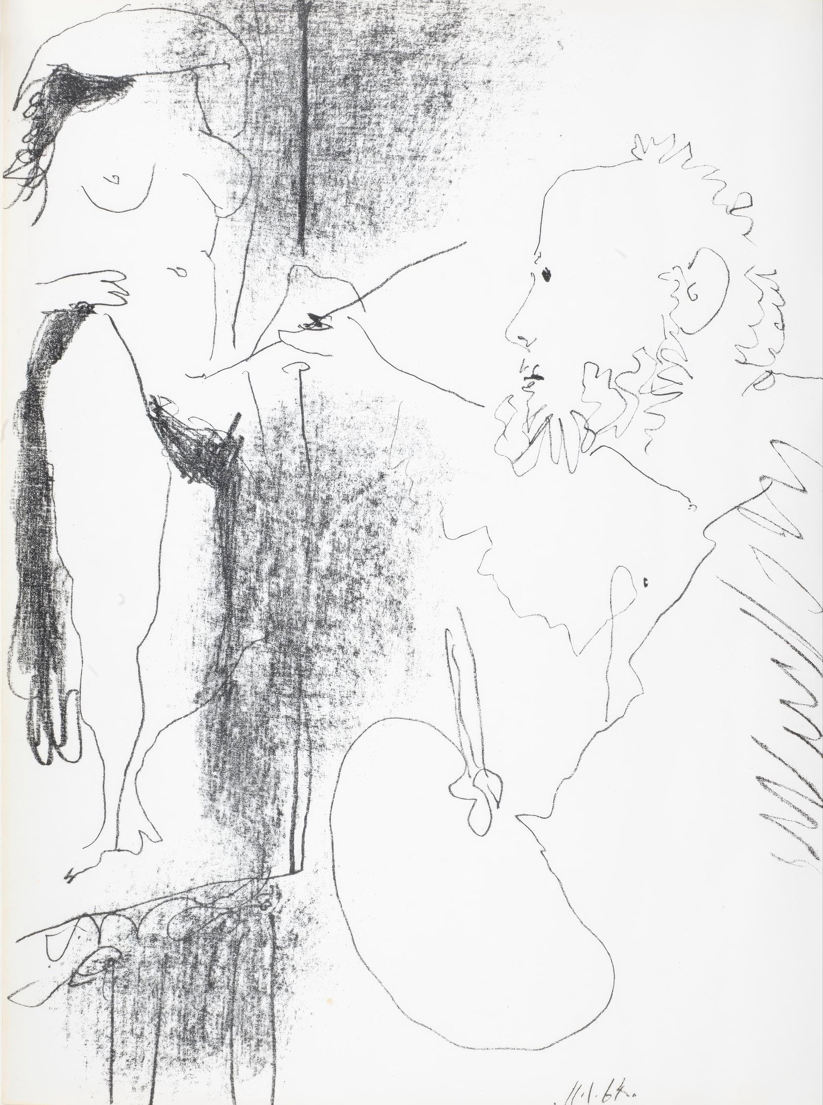 Pablo Picasso, The Artist and His Model, from Picasso Lithographe IV, 1956-1963, Limited Edition: This exquisite lithograph by Pablo Picasso (1881-1973), titled L'artiste et son modele (The Artist and His Model), from the album Picasso Lithographe IV, 1956-1963 (Picasso Lithographer IV, 1956-1963)