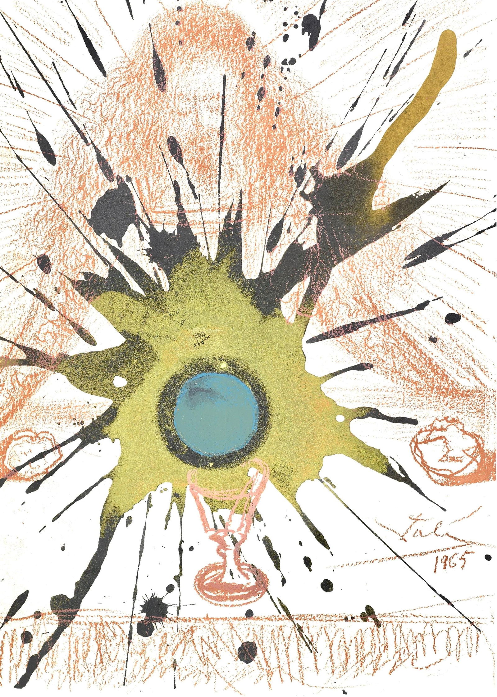 Salvador Dali, Composition (Michler/Lopsinger 1600; Field 69-3), Biblia Sacra, Limited Edition: Lithograph in colors on velin Fabriano charta ex meris pannis "ab alveo" manu fabricata, perlucidis figuris intexta paper. Paper size: 19 x 13.75 inches. Inscription: Signed in the plate and