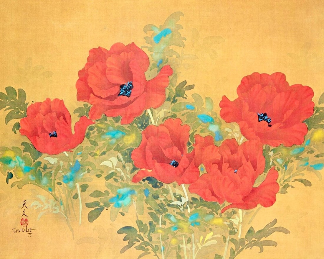 David Lee, Poppies, Original Edition Offset Lithograph: Offset lithograph on archival paper. Paper size: 16 x 20 inches. Excellent condition. Inscription: Signed in the plate and unnumbered, as issued. Notes: From Published and printed by Touchstone Publis