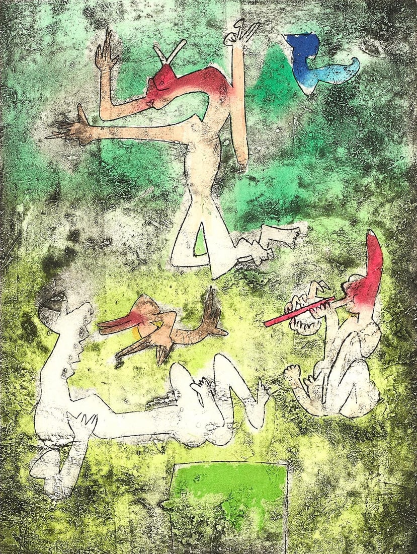 Roberto Matta, Composition (Sabatier 393), Centre Noeuds, Limited Edition Etching: Etching on velin d'Arches paper. Paper Size: 23.875 x 17.5 inches. Excellent condition. Inscription: Hand signed and numbered, as issued. Notes: From the folio, Centre Noeuds, 1974. Published by Editi