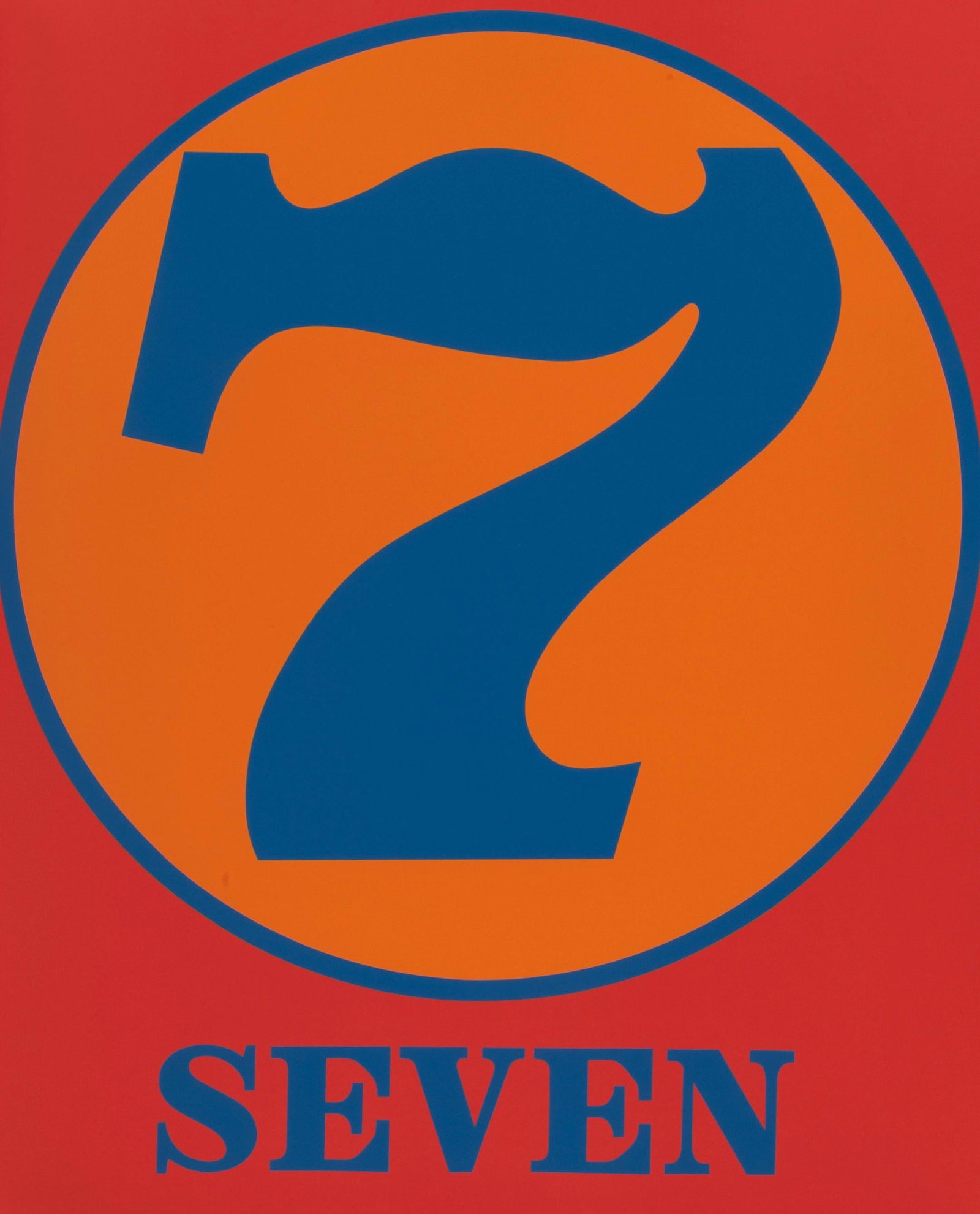 Robert Indiana, Seven (Sheehan 46-55), Numbers, Limited Edition Silkscreen: Silkscreen on velin paper. Paper size: 10 x 8.25 inches. Excellent condition. Inscription: unsigned and unnumbered, as issued. Notes: From the album, Numbers, 1968. Published by the Edition Domberger,