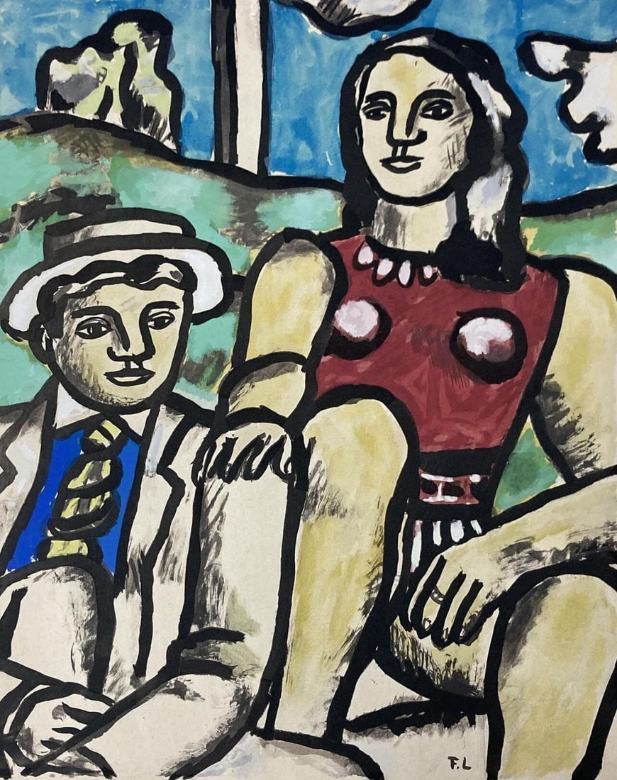 Fernand Leger, Composition, Contrastes, Limited Edition Lithograph: Lithograph and stencil on papier a la cuve du moulin Richard de Bas specialement filigrane pour cette edition paper. Paper size: 20.25 x 15.25 inches. Excellent condition. Inscription: signed in the p