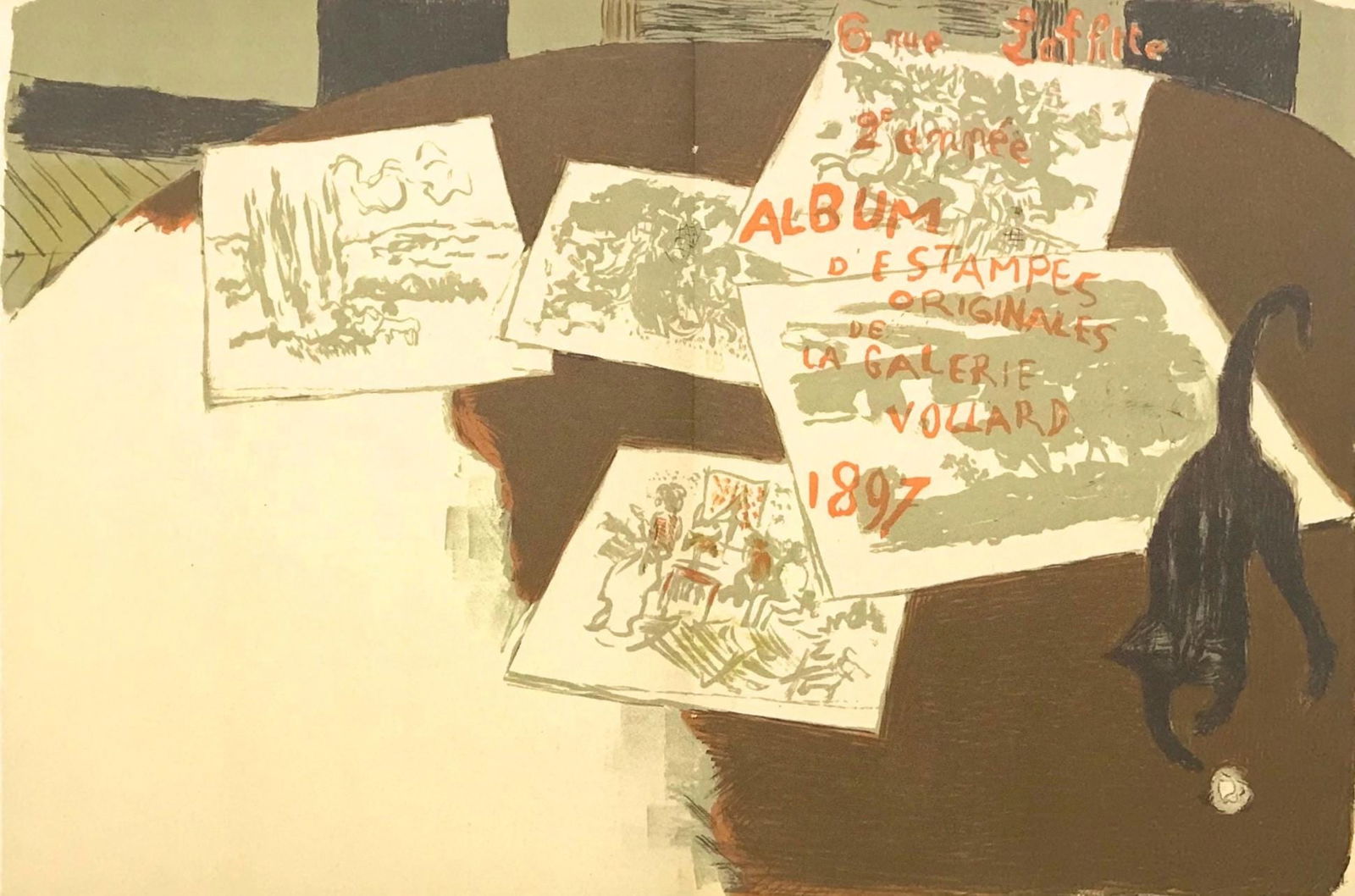 Pierre Bonnard, Couverture, Bonnard Lithographe, Limited Edition Lithograph: Lithograph on grand velin Renage filigrane a la marque de l'editeur paper. Inscription: Unsigned and unnumbered, as issued. Paper Size: 9.5 x 25 inches. Excellent condition, with centerfold, as