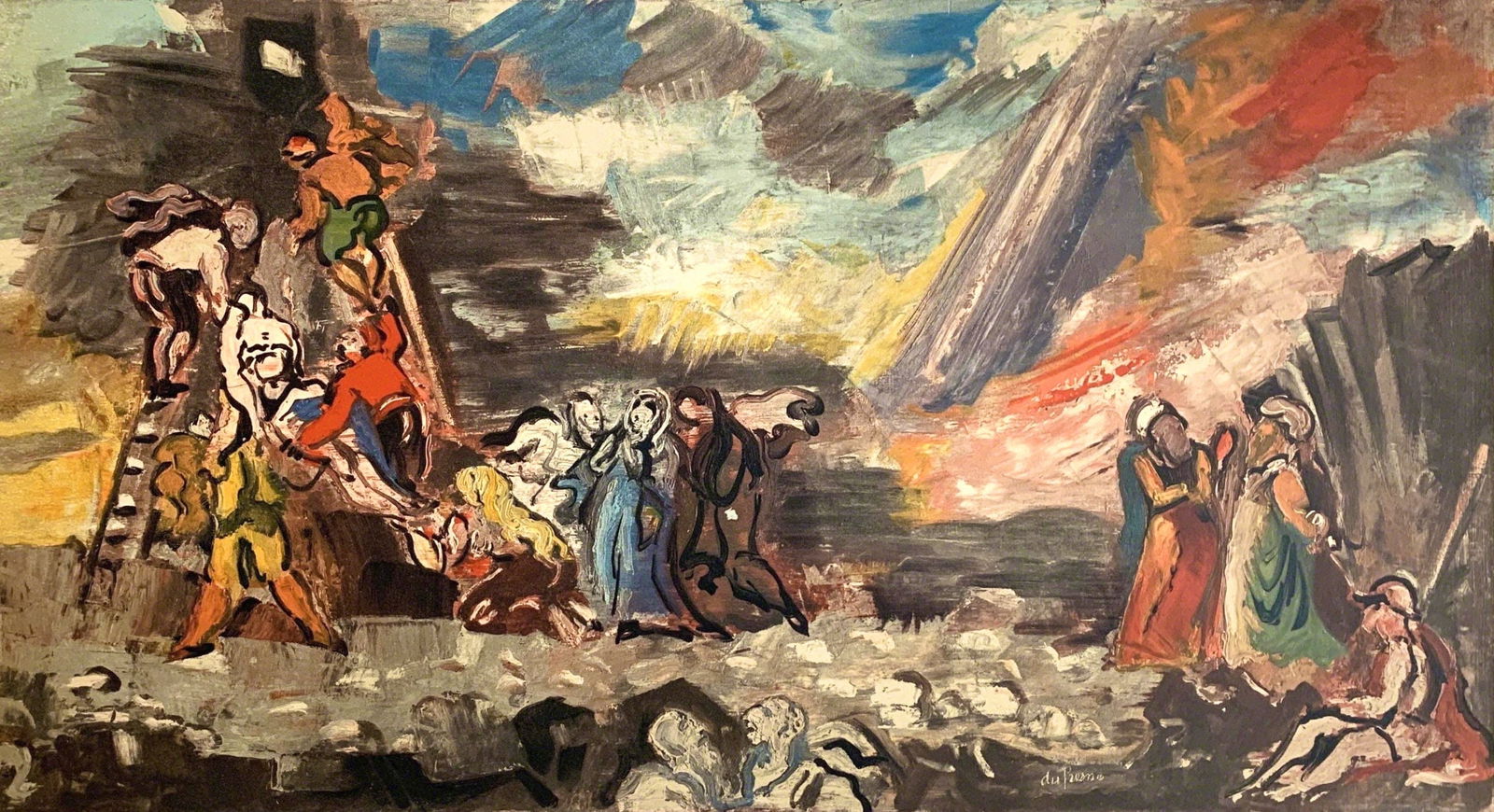 Charles Dufresne, Descente de Croix, Dufresne, Collection Pierre Levy, Limited Edition Lithograph: Lithograph on velin d'Arches paper. Inscription: Unsigned and unnumbered. Good condition. Notes: From the folio, Dufresne, VI, Collection Pierre Levy, 1971; published by Fernand Mourlot, Paris;