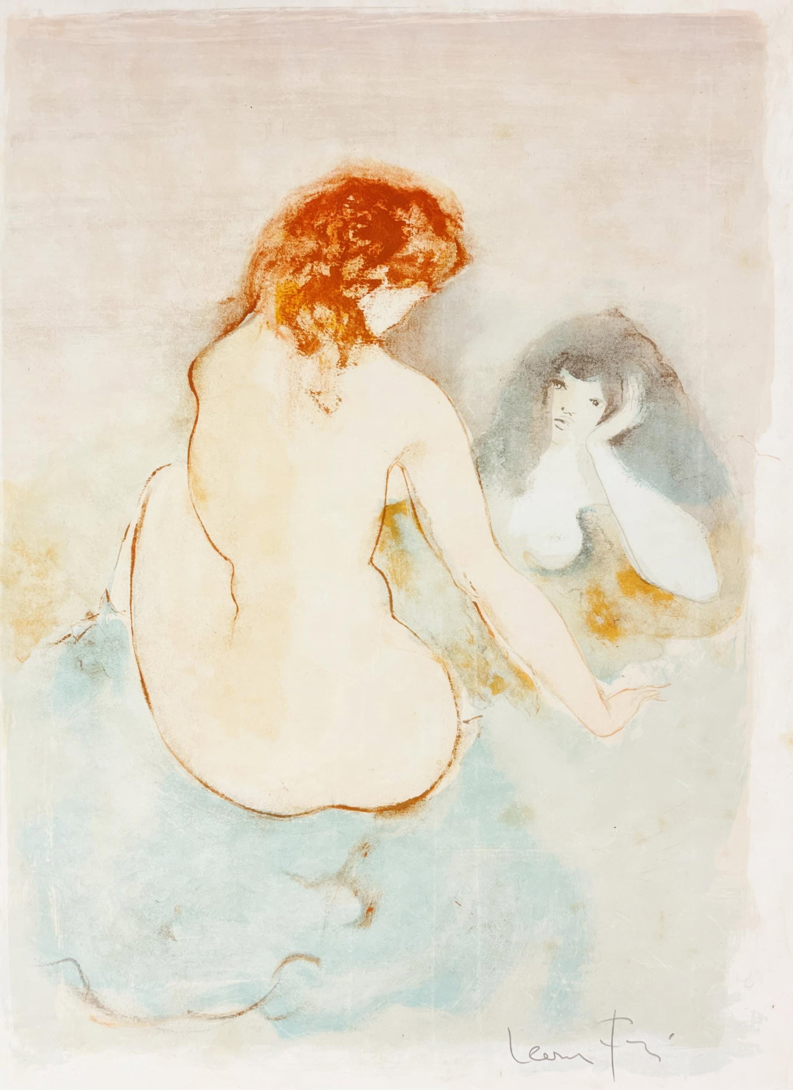 Leonor Fini, Untitled, from Parallel, Limited Edition Lithograph, 1969: This exquisite lithograph by Leonor Fini (1907-1996), titled Sans titre (Untitled), from the folio Parallelement (Parallel), Paul Verlaine, illustre de lithographies originales de Leonor Fini, origina