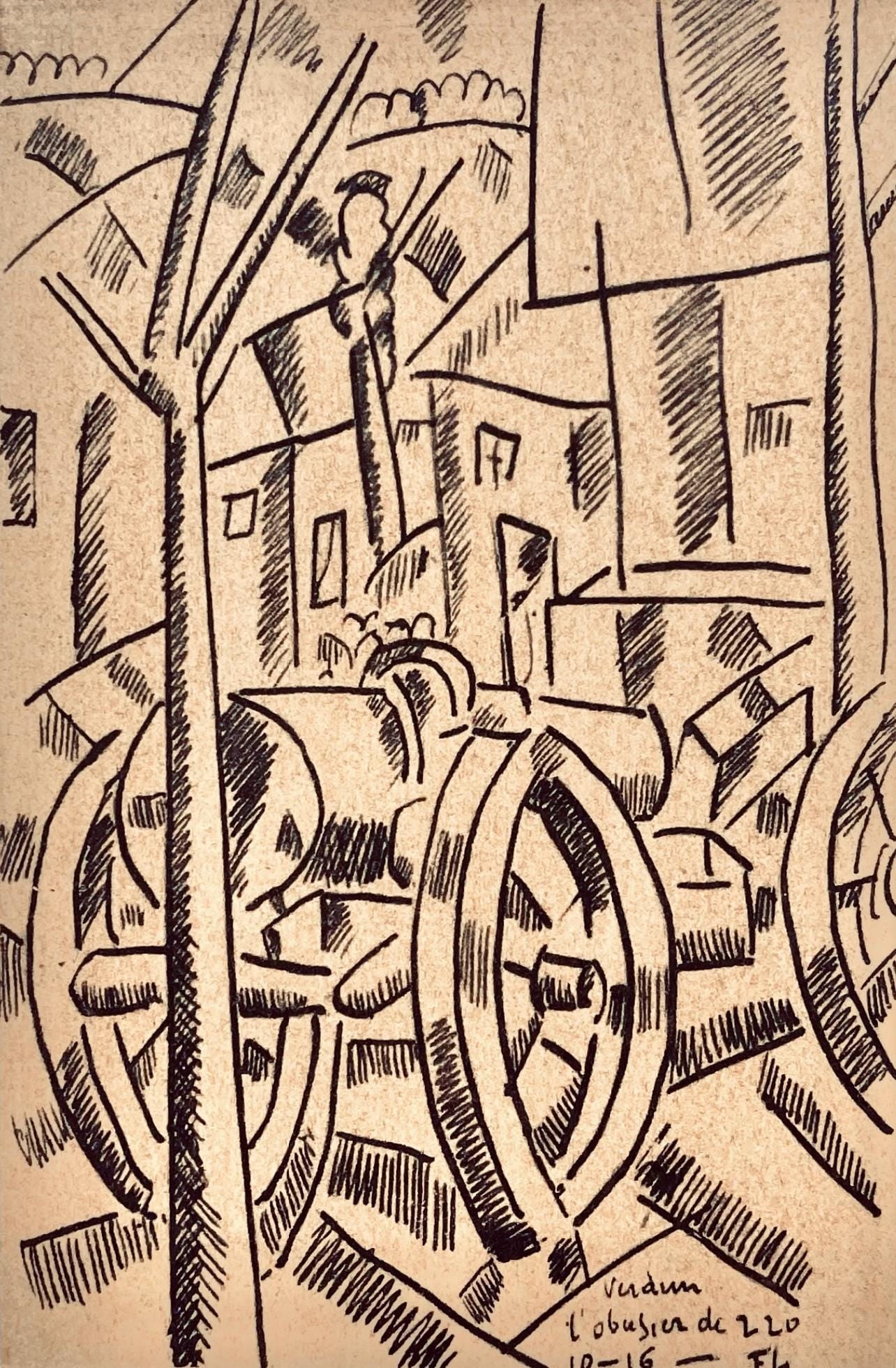 Fernand Leger, L'Obusier de 220, Dessins de Guerre 1915-16, Limited Edition Lithograph: Lithograph, stencil on velin paper. Paper Size: 10 x 7.75 inches. Inscription: Signed in the plate and unnumbered, as issued. Condition: Very good/excellent, consistent with age. Notes: From the folio