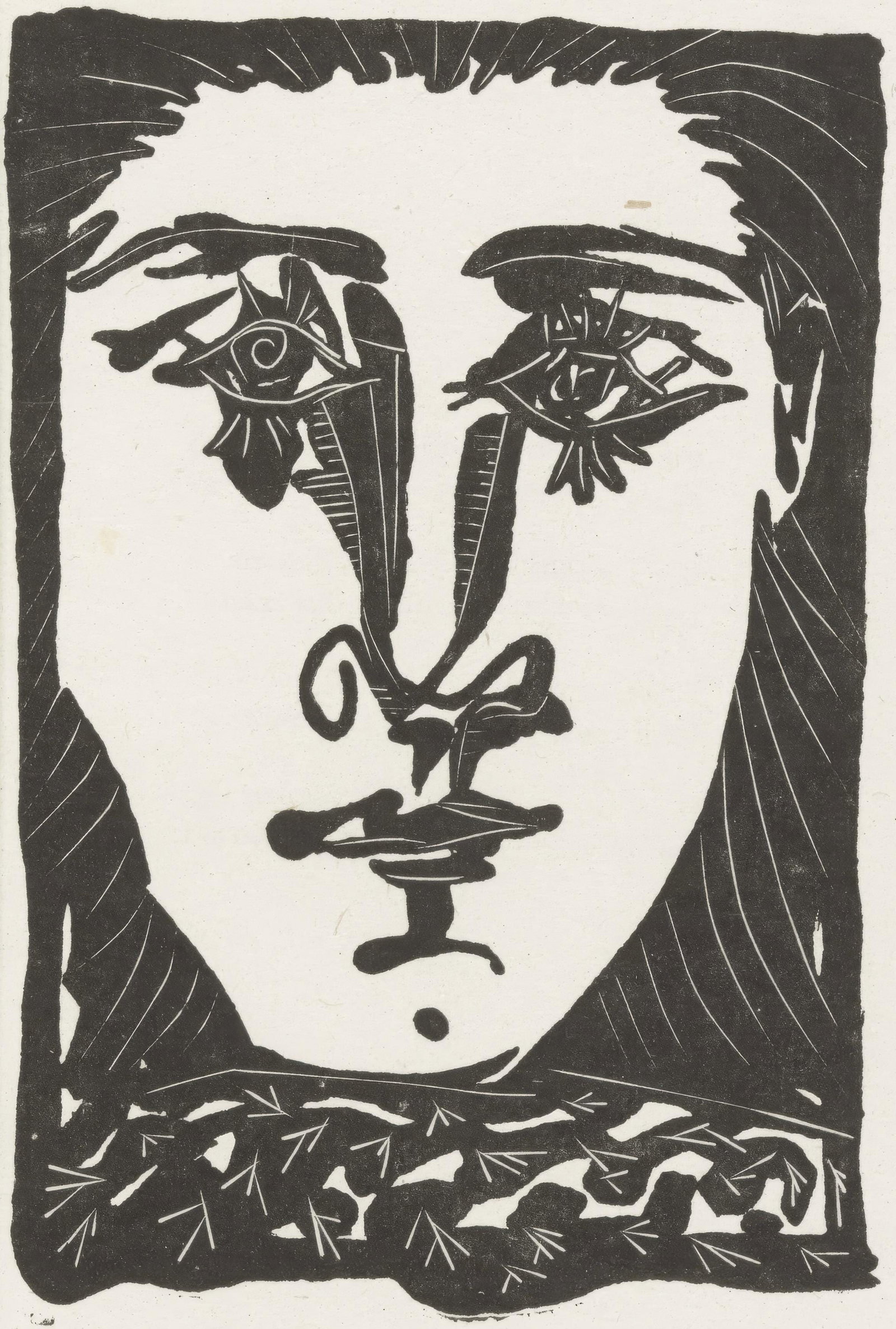 Pablo Picasso, Head, from Not Wanting, Limited Edition Zincograph, 1942: This exquisite zincograph by Pablo Picasso (1881-1973), titled Tete (Head), from the album Non vouloir (Not Wanting), originates from the 1942 edition published by Editions Jeanne Bucher, Paris; print