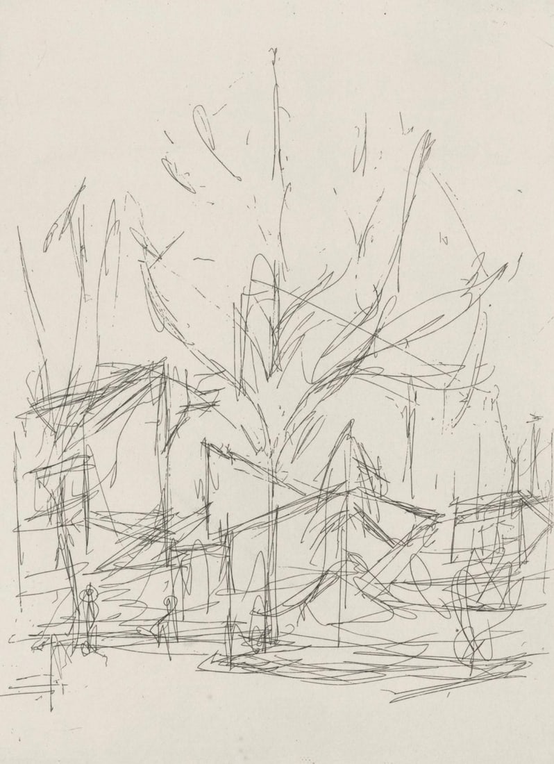 Alberto Giacometti, Composition, Feuilles eparses, Limited Edition Etching: Etching on velin cuve de Rives paper. Paper size: 9.65 x 7.87 inches. Excellent condition. Inscription: Unsigned and unnumbered, as issued. Notes: From the folio, Feuilles eparses, 1965. Published and