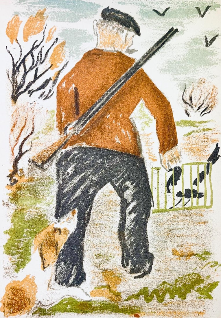 Maurice Mourlot, Composition, de Goupil a Margot, Histoires De Betes, Limited Edition Lithograph: Lithograph in colors on Grand Velin Blanc paper. Unsigned and unnumbered, as issued. Paper size: 9.055 x 6.69 inches. Excellent condition. Notes: From the volume, de Goupil a Margot, Histoires De Bete