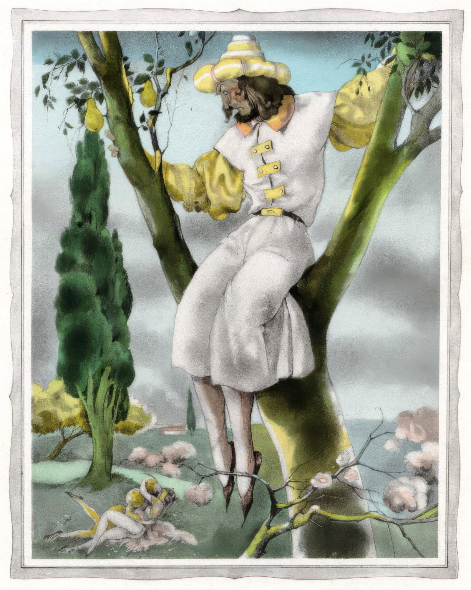 Umberto Brunelleschi, Untitled, from The Tales of Boccaccio, Limited Edition Lithograph and Pochoir,: This exquisite lithograph and pochoir by Umberto Brunelleschi (1879-1949), titled Sans titre (Untitled), originates from the celebrated album Les contes de Boccace (The Tales of Boccaccio), published