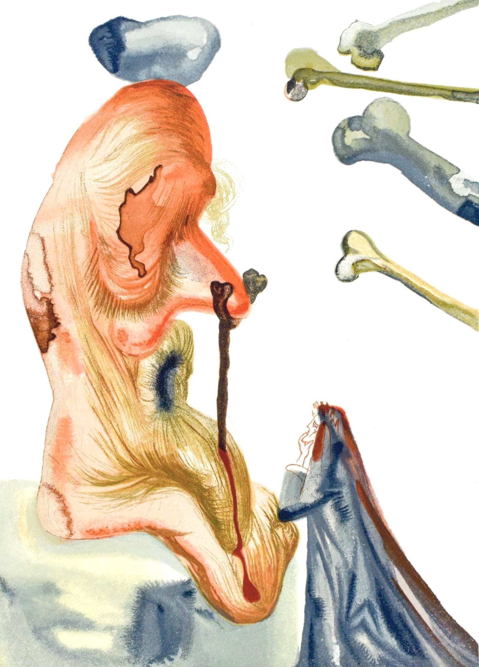 Salvador Dali, Inferno XVIII (Michler/Lopsinger 1039-1138; Field 189-200), La Divina Commedia,: Woodcut in colors on velin pur chiffon de Rives paper. Paper size: 13 x 10.375 inches. Inscription: Unsigned and unnumbered, as issued. Catalogue raisonne references: Dali, Salvador, et al. Salvador D