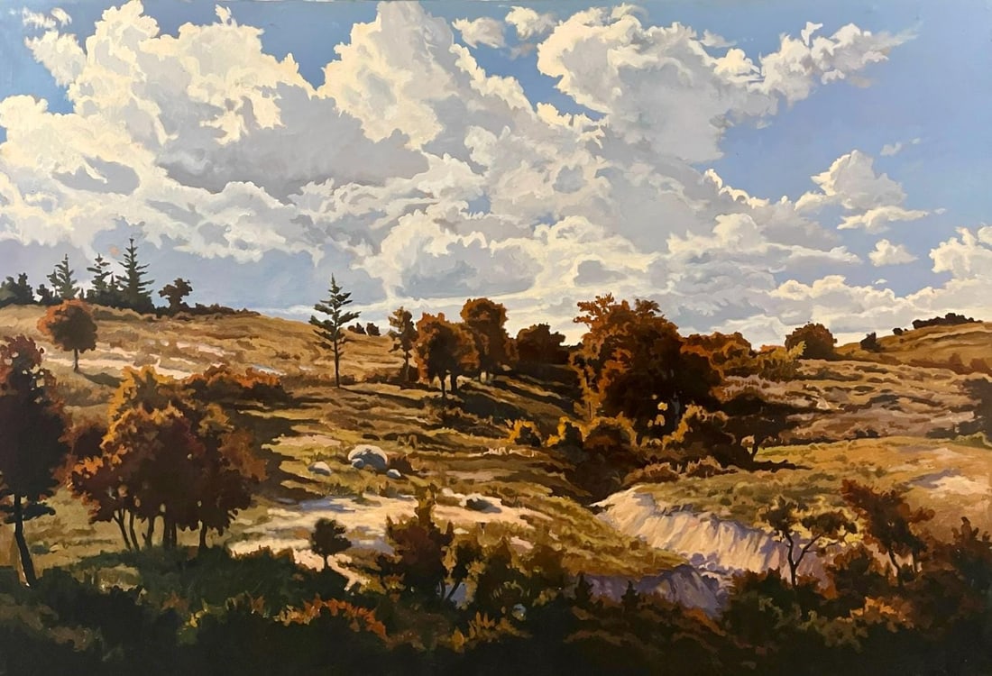 Ian Hornak, Pastoral Landscape, Original Painting (50 x 72 inches): Acrylic on canvas, 1970. Canvas Size: 50 x 72 inches. Excellent condition. Inscription: Estate stamped, verso. Provenance: Estate of Ian Hornak, East Hampton. IAN HORNAK (January 9, 1944 - December 9,