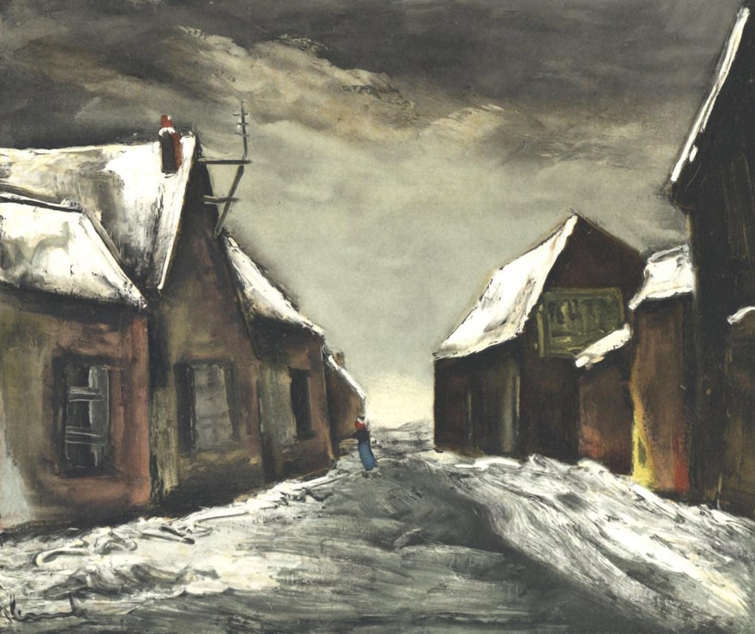 Maurice de Vlaminck, Allainville sous la neige, Vlaminck, Signed, Limited Edition Lithograph: Lithograph in fifteen colors on velin paper. Inscription: Signed in the plate and unnumbered, as issued. Paper Size: 9.5 x 12.25 inches; image size: 7.5 x 9.1 inches. Condition: Very good/excellent, c