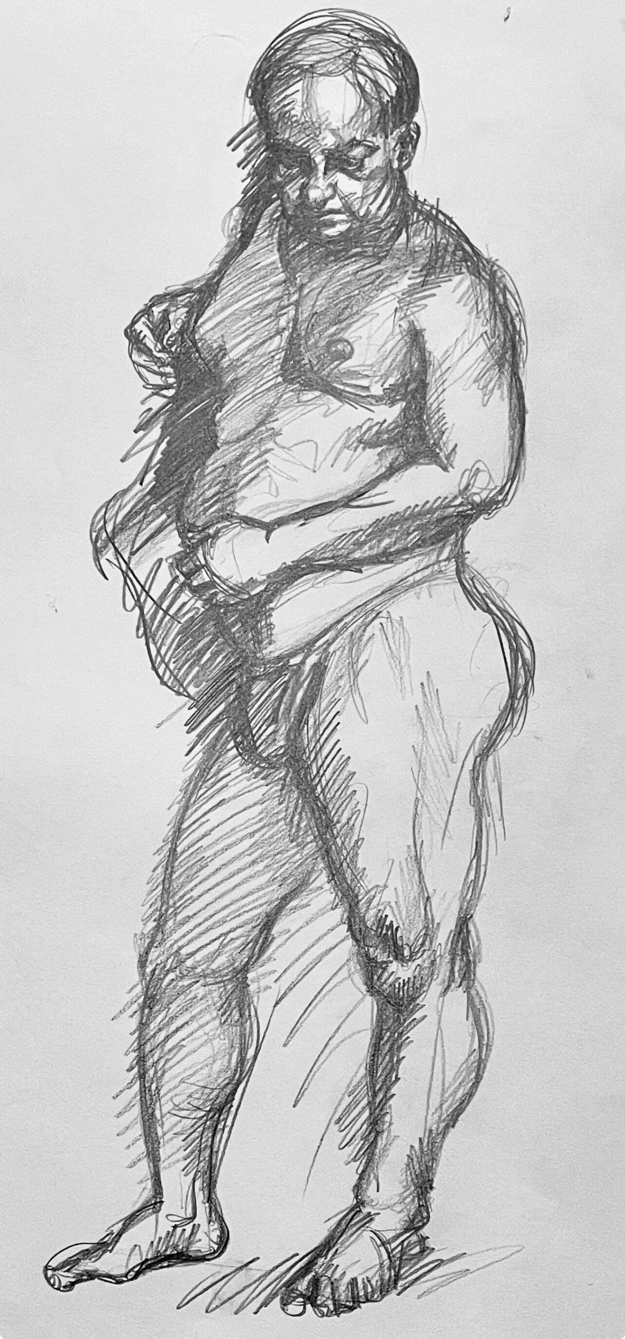 Ian Hornak, Renaissance Male Nude Figure Study, 1963, Original Drawing: Graphite on velin paper, circa 1963. Paper Size: 23 x 18 inches. Good condition, consistent with age. Inscription: Unsigned, Estate stamped, verso. Provenance: Estate of Ian Hornak, East Hampton. Note