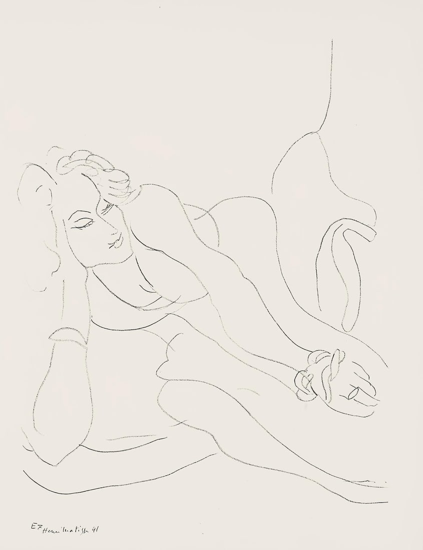 Henri Matisse, Serie E, var. 7 (Duthuit 9), Henri Matisse, Dessins, Themes et variations, Limited: Lithograph on velin pur fil paper. Paper Size: 12.875 x 9.625 inches. Excellent condition. Inscription: Signed in the plate and unnumbered, as issued. Notes: From the folio, Henri Matisse, Dessins, Th