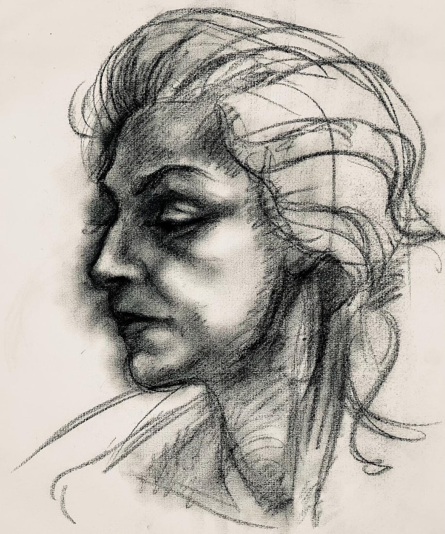 Ian Hornak, Renaissance Female Figure Study, 1963, Original Drawing: Charcoal on velin paper, circa 1963. Paper Size: 23 x 18 inches. Good condition, consistent with age. Inscription: Unsigned, Estate stamped, verso. Provenance: Estate of Ian Hornak, East Hampton. Note